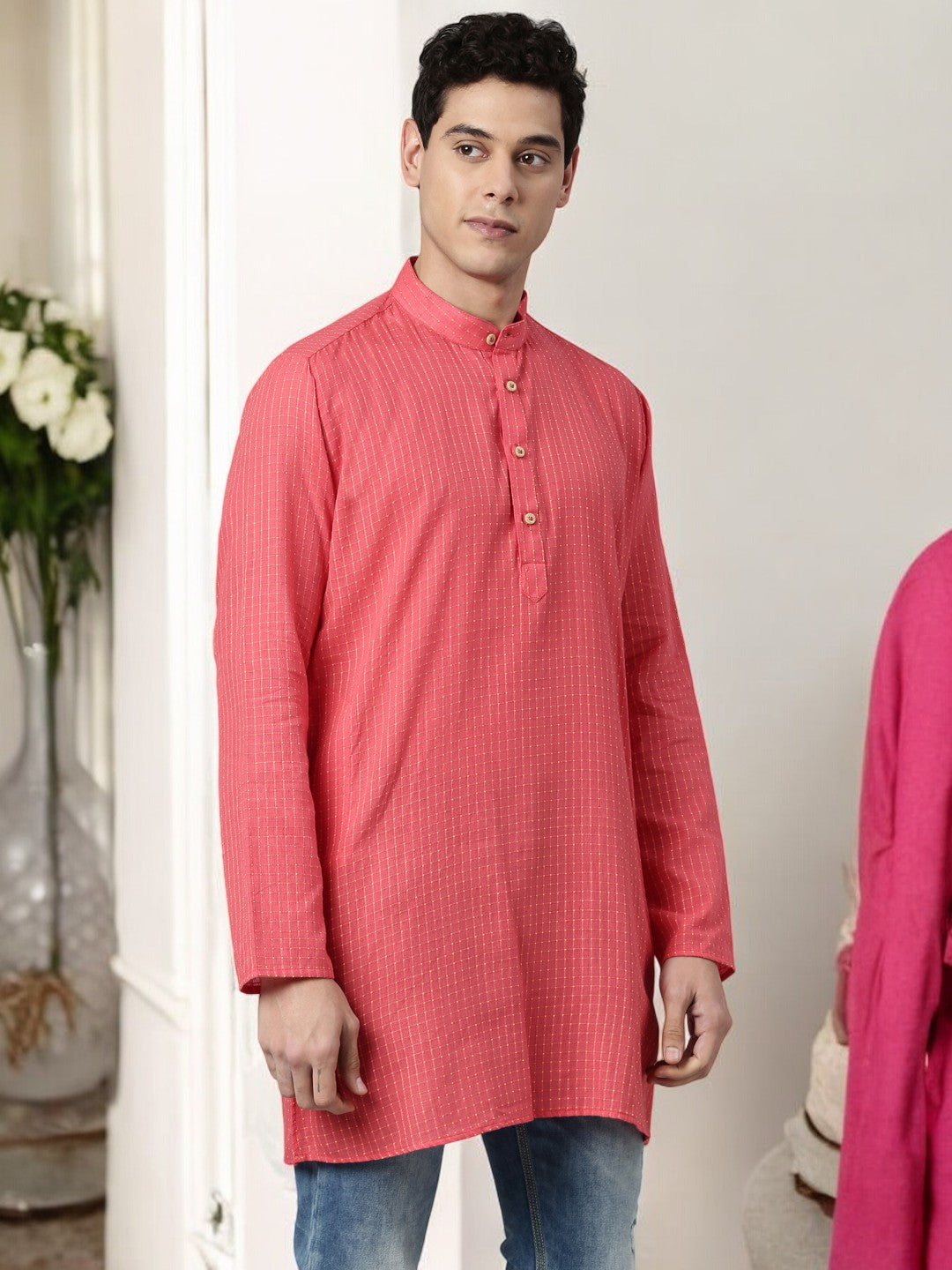 Tattva  Men Chikan Embroidery Cotton Blend Straight Kurta