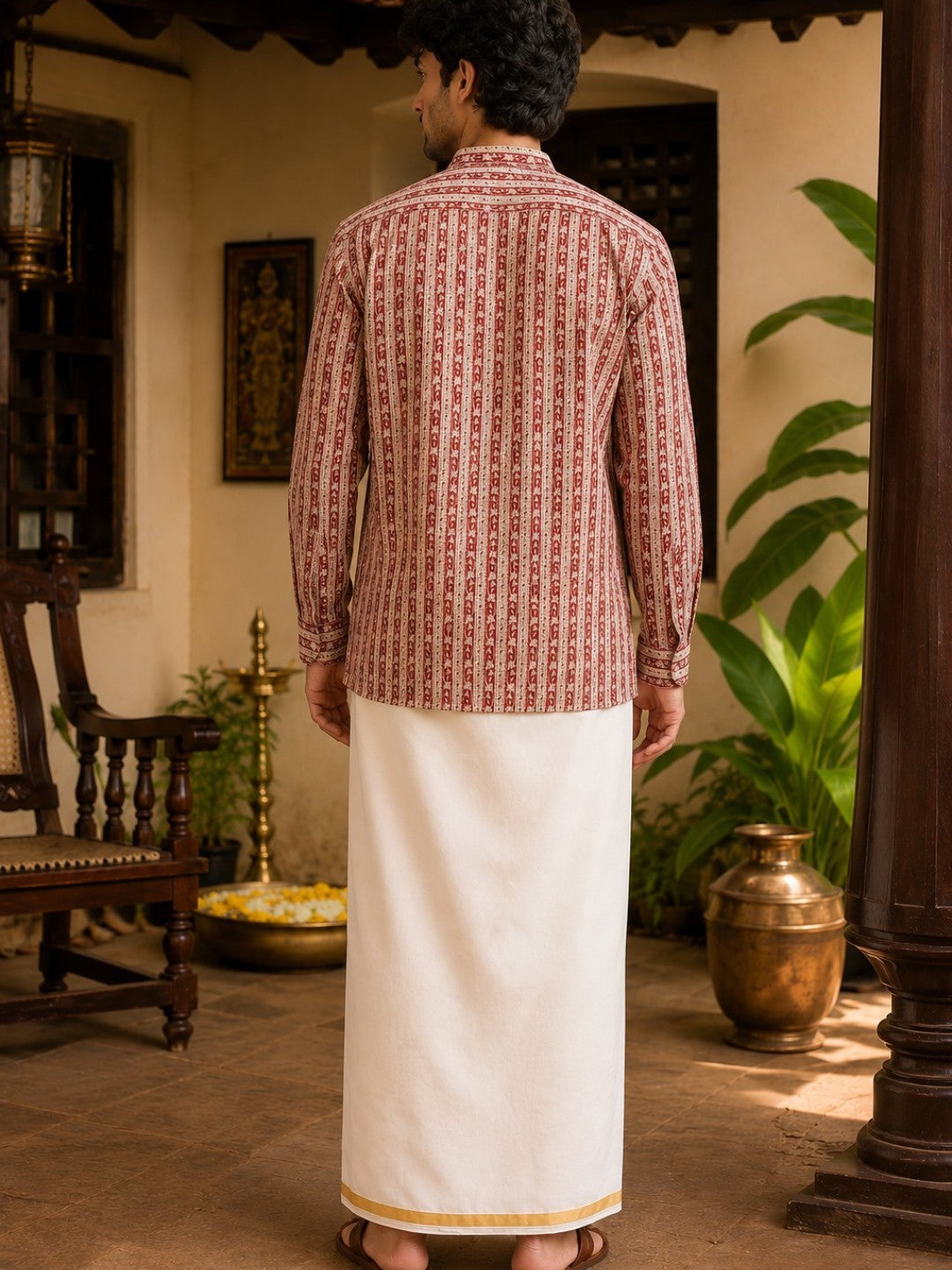 Tattva Men Floral Printed Woven Thread Super Short Kurta