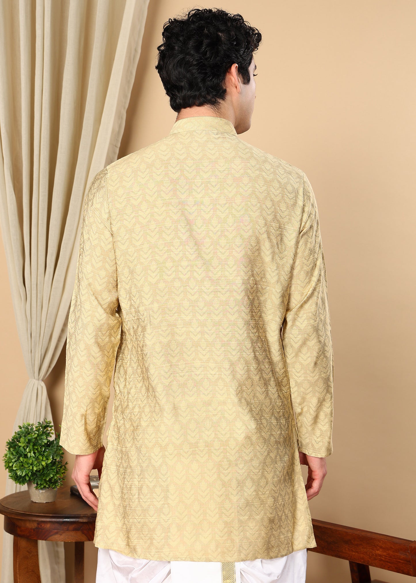 Tattva Beige Self Design Short Kurta