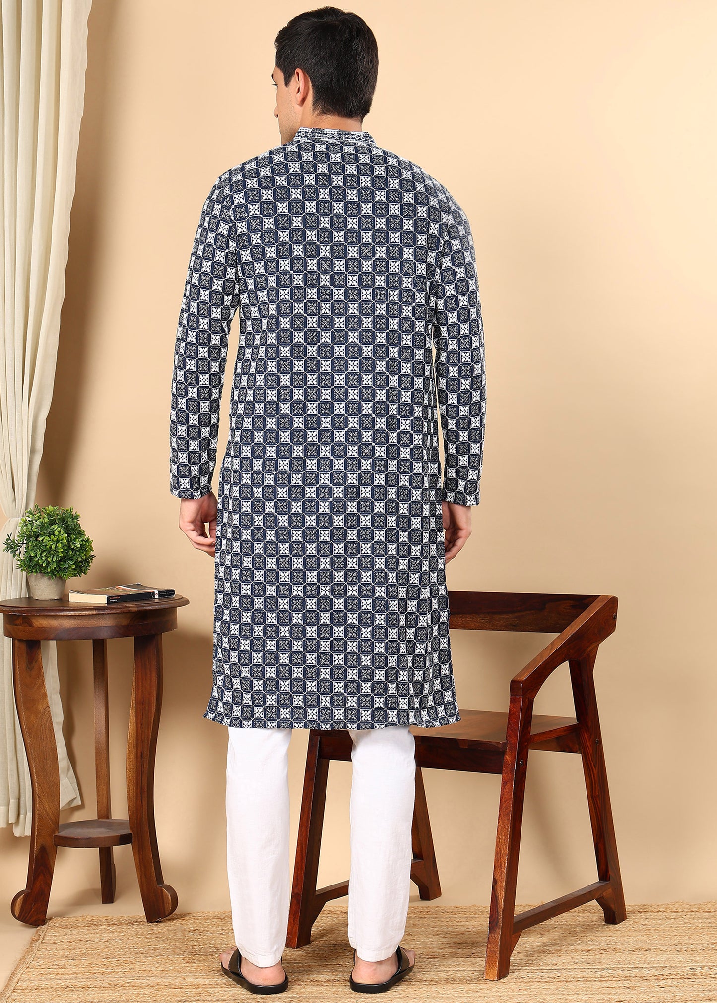 Tattva Men Woven Design Polyester Straight Kurta Set