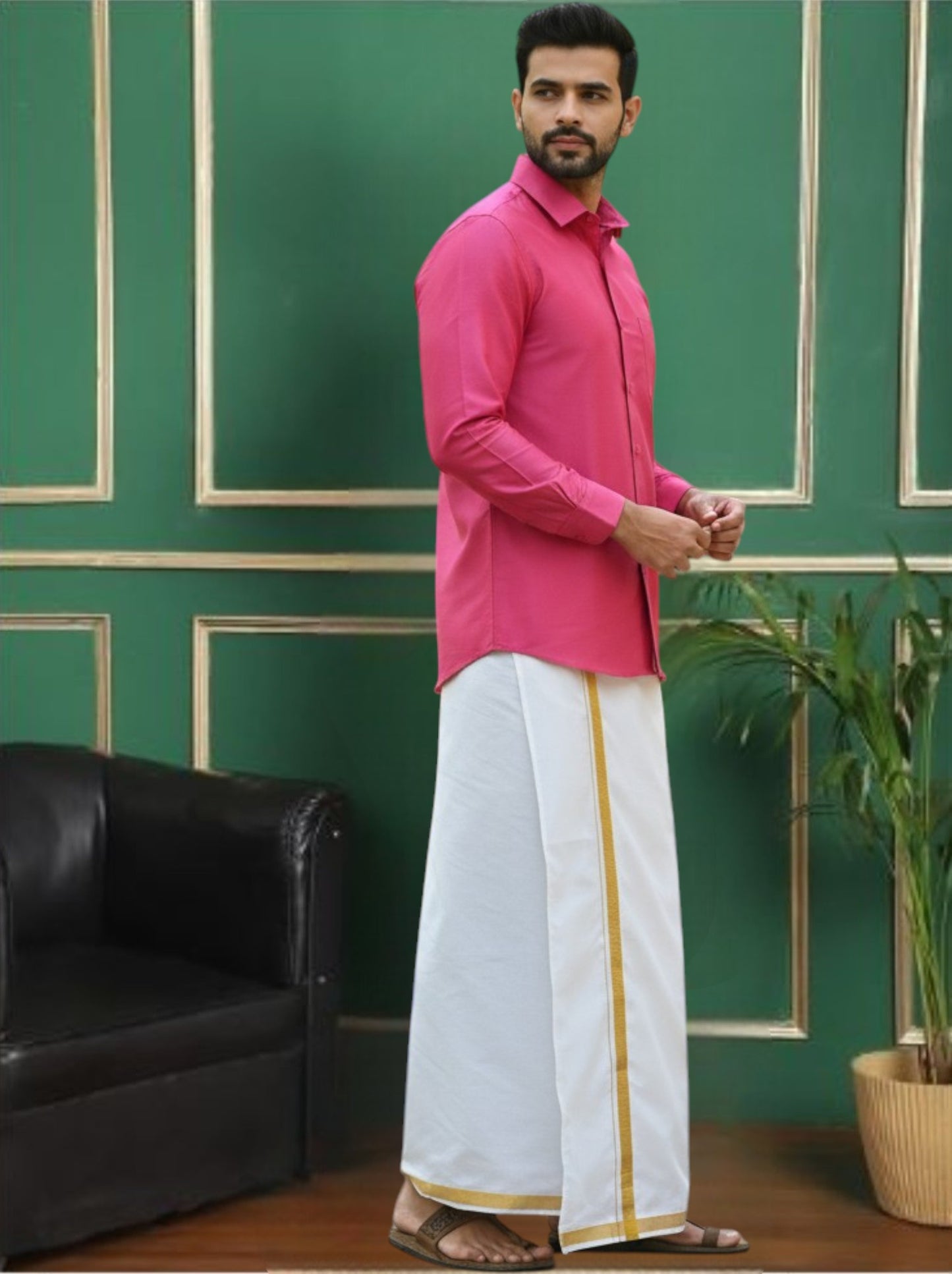 Pink Polyester Slim Fit Solid Party Shirt