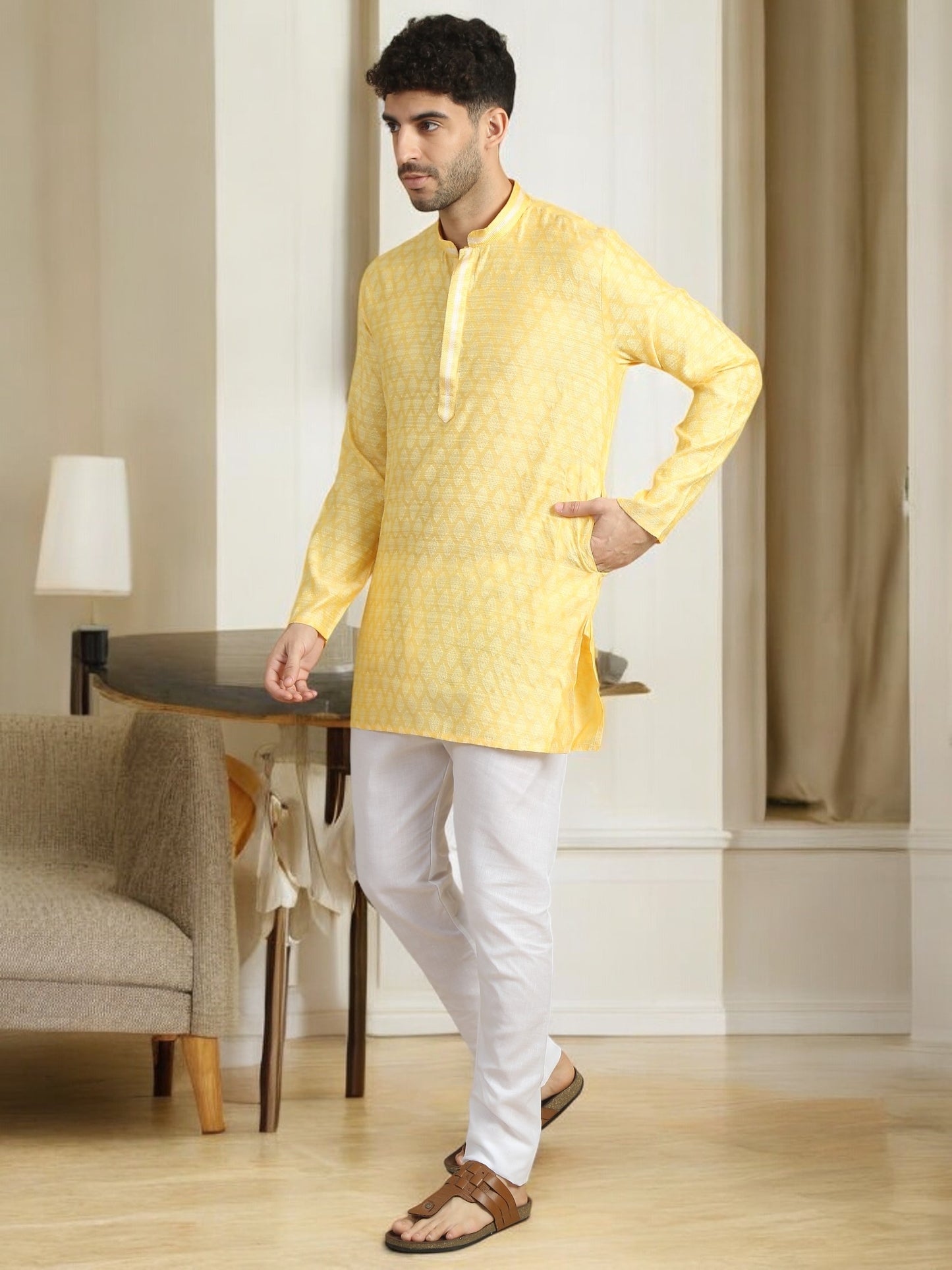 Tattva Men Woven Design Cotton Blend Straight Kurta