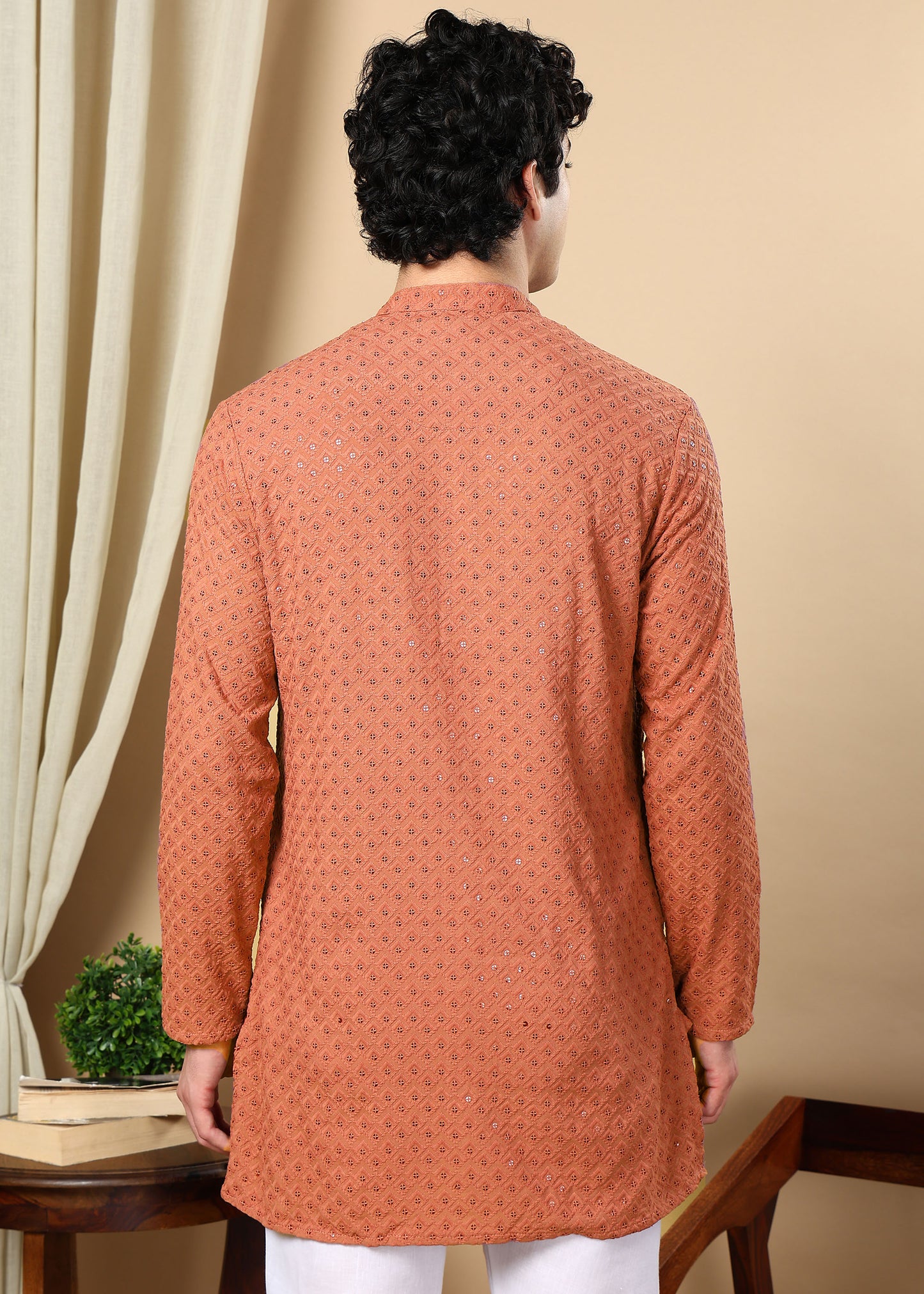 Tattva Rust Toned Embroidered Short Kurta