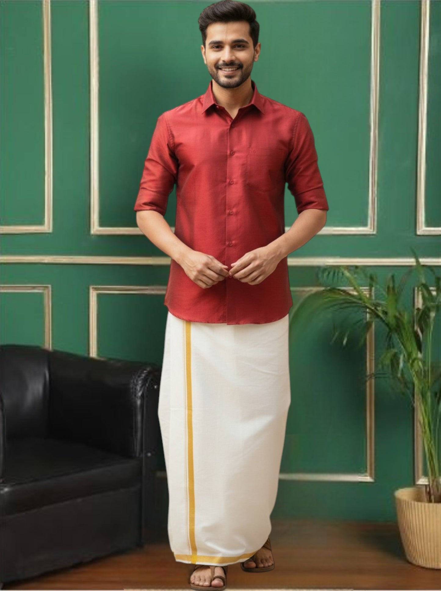 Tattva Mens Maroon Solid Shirt