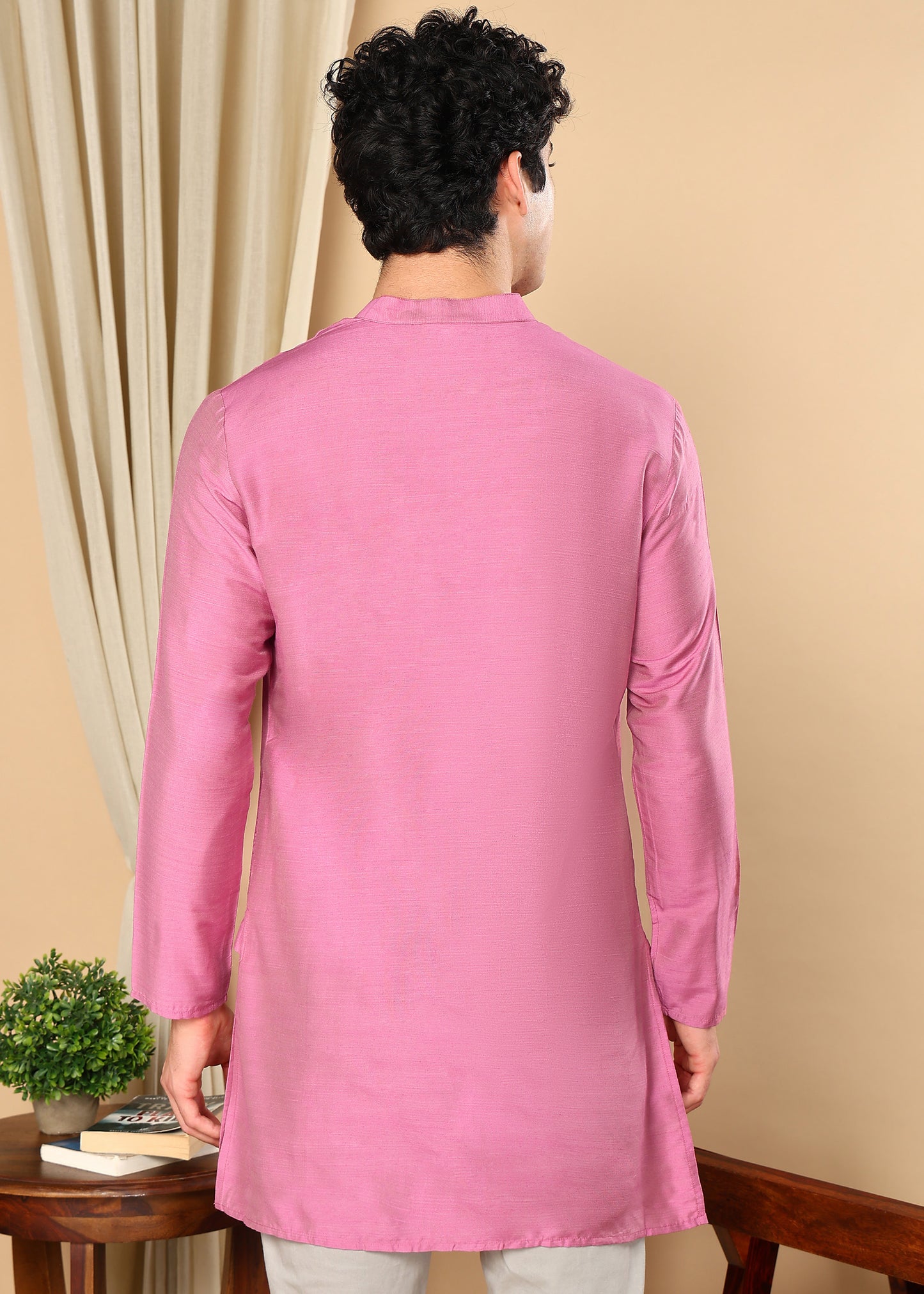 Tattva Pink Solid Short Straight Kurta