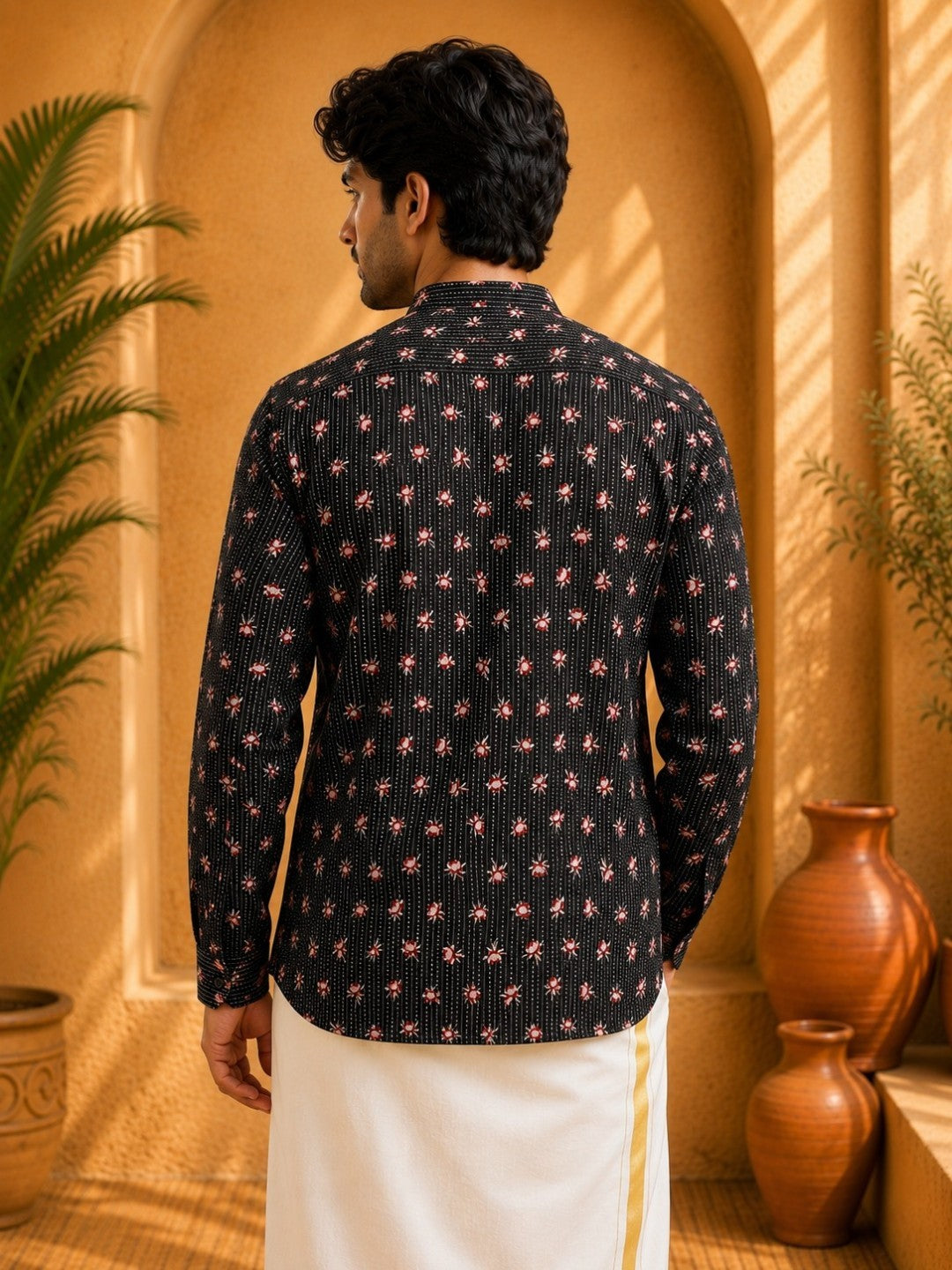 Tattva Men Floral Printed Woven Thread Super Short Kurta