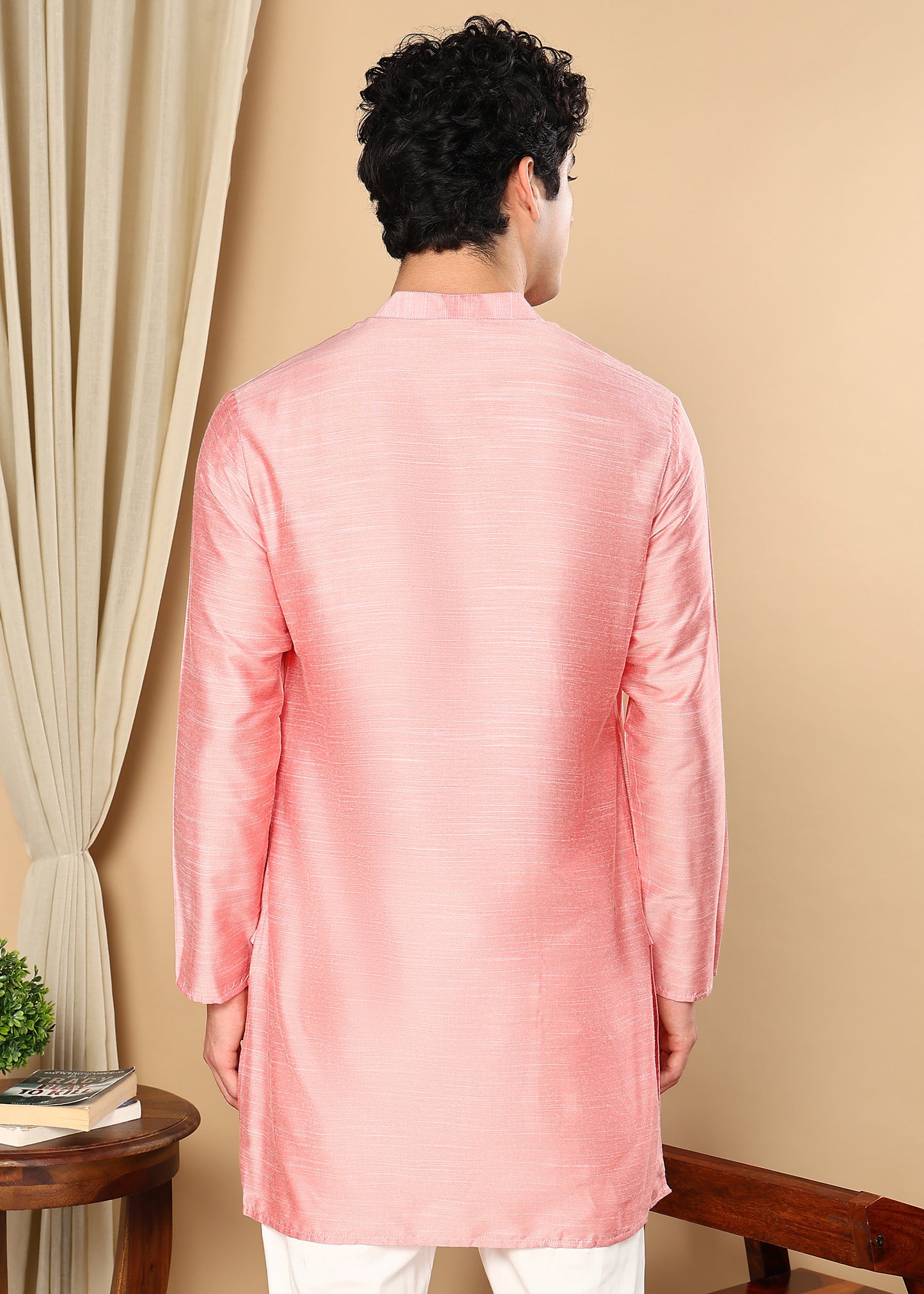 Tattva Peach Toned Solid Short Straight Kurta