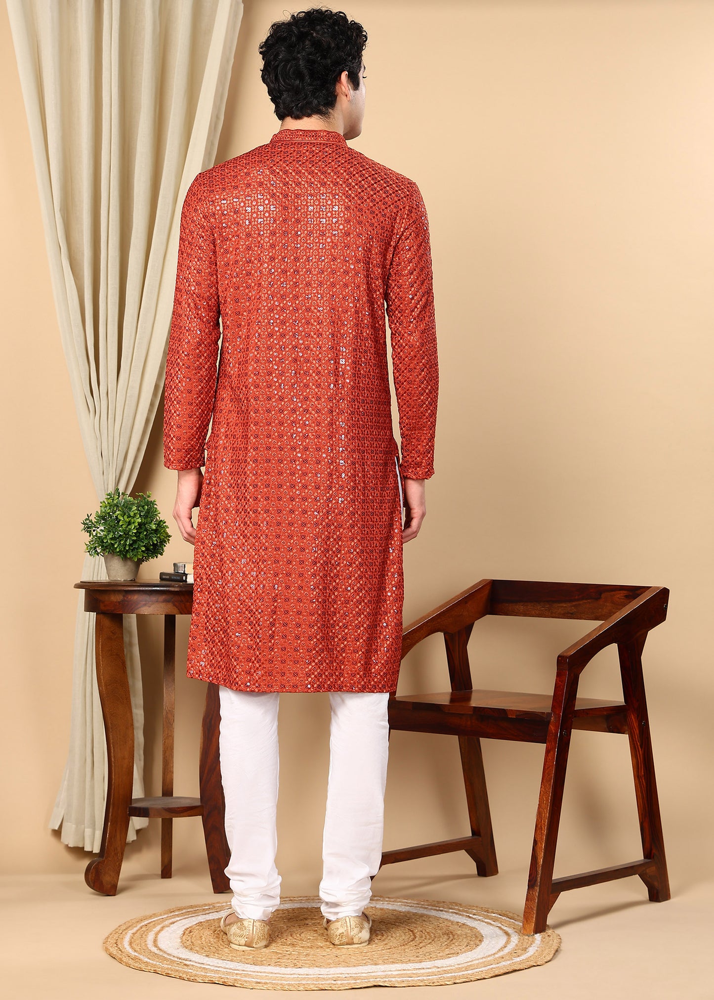 Tattva Embroidered Thread Work Mandarin Collar Straight Kurta