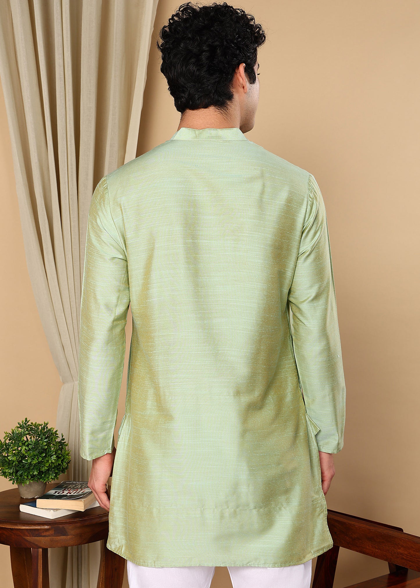 Tattva Olive Toned Solid Short Straight Kurta