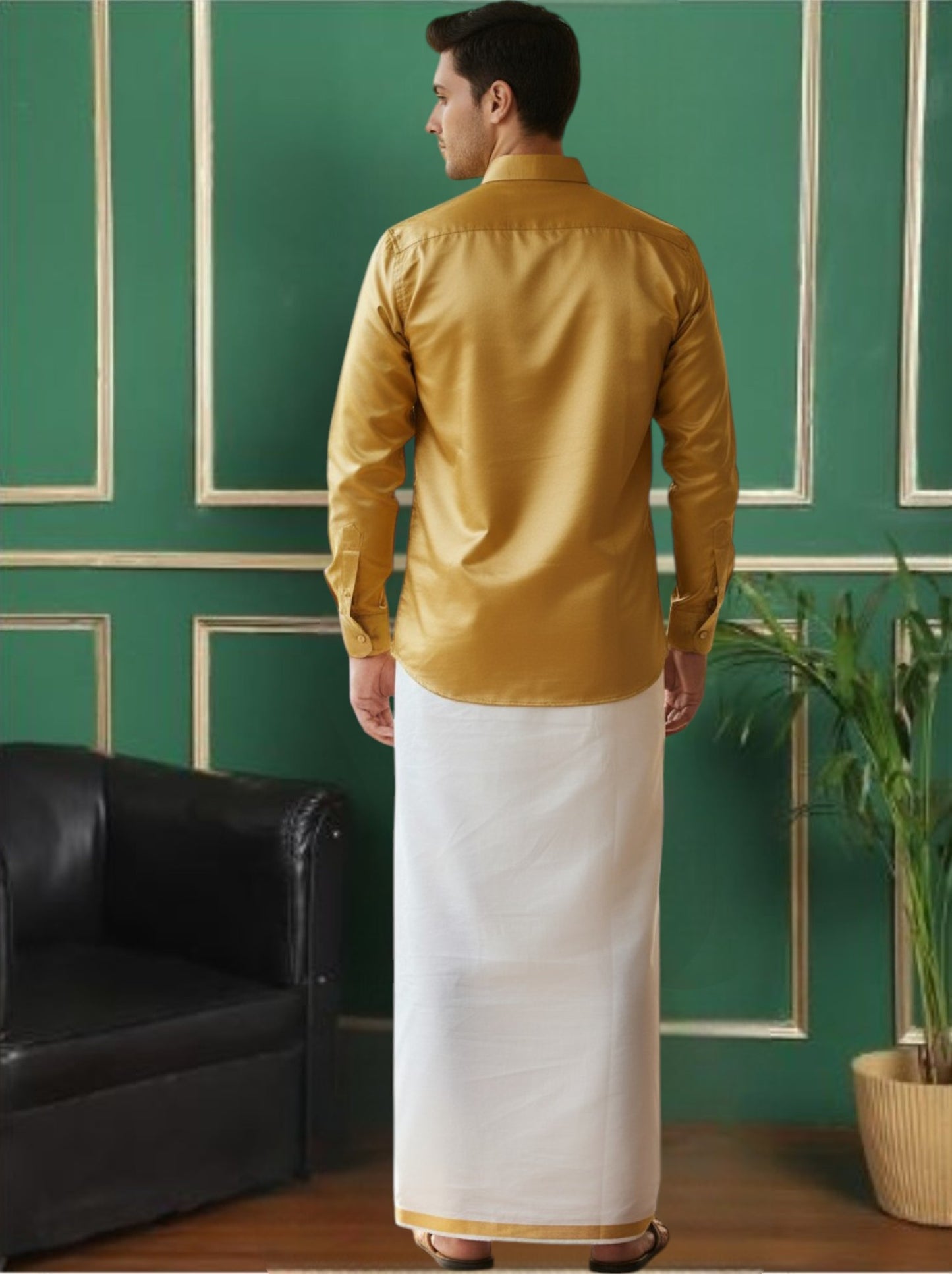 Tattva Men Gold-Toned Slim Fit Solid Casual Shirt