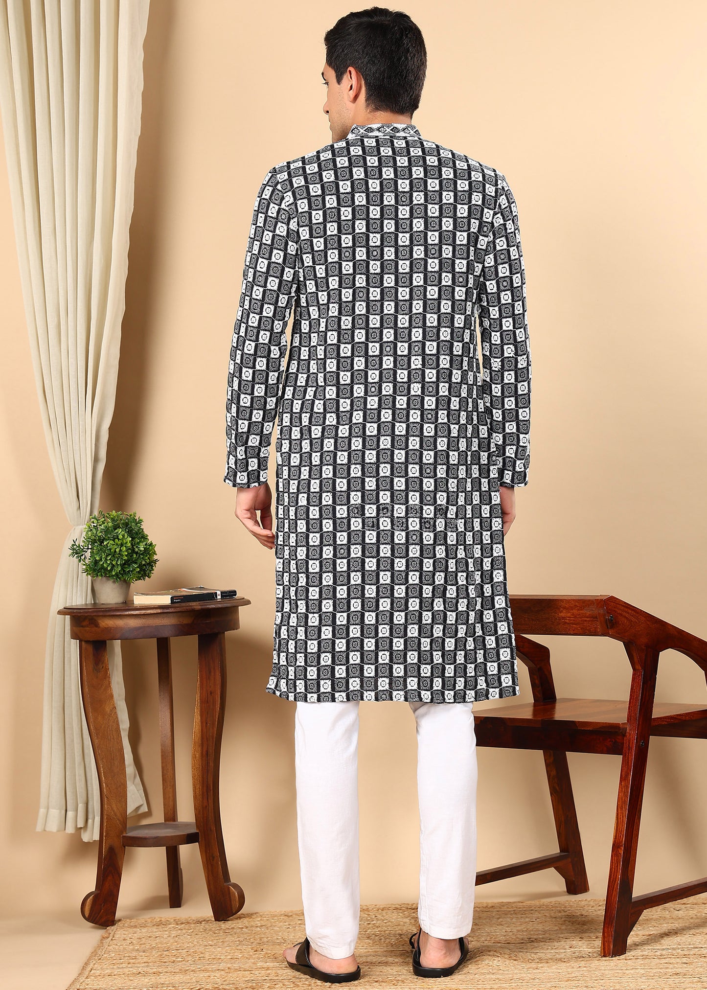 Tattva Men Woven Design Polyester Straight Kurta Set