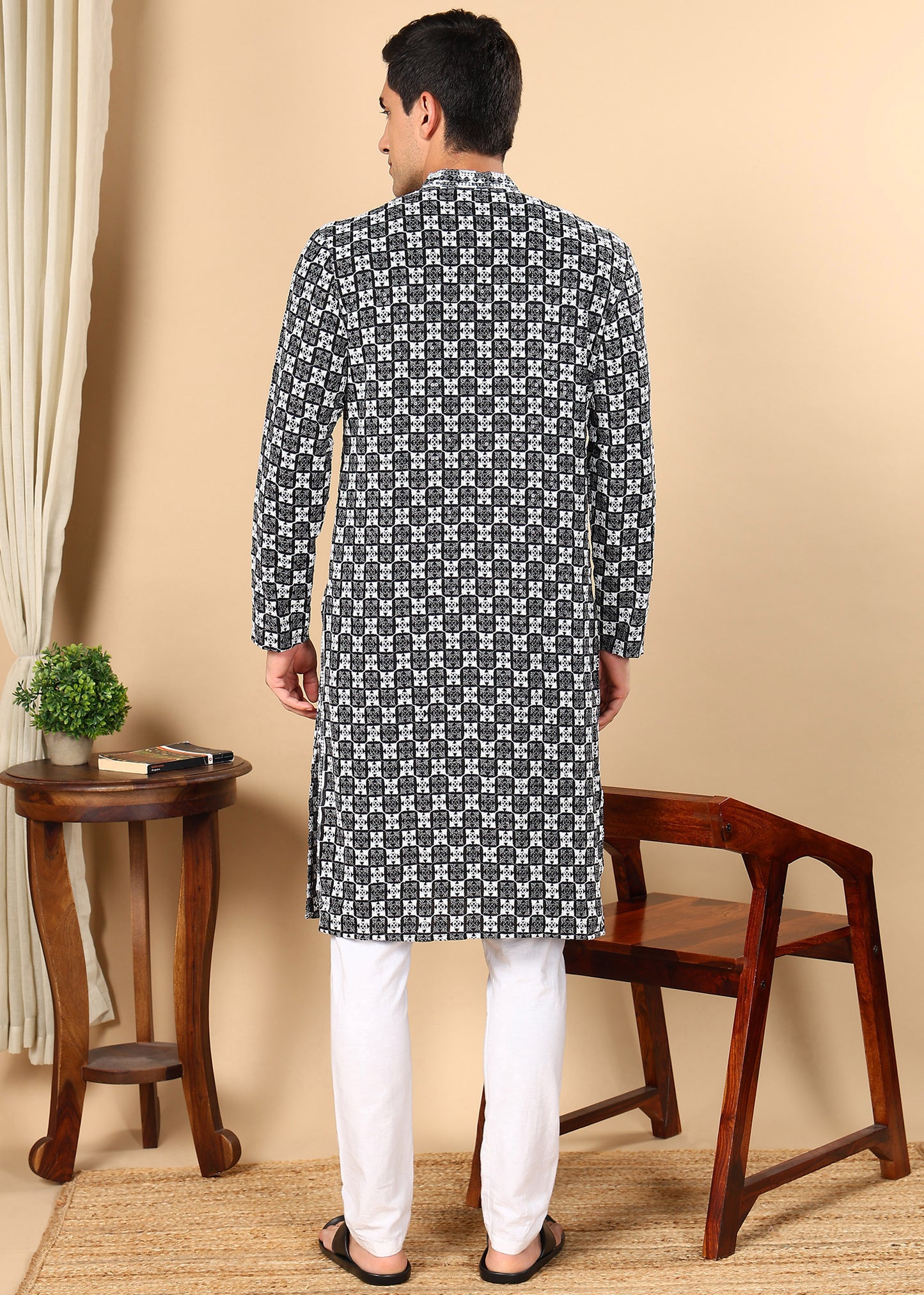 Tattva Men Woven Design Polyester Straight Kurta Set