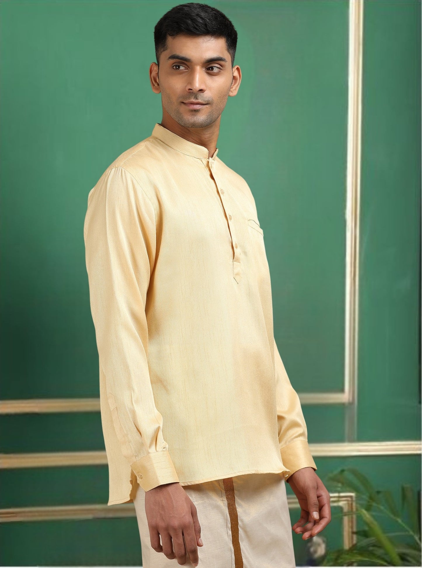Tattva Men Beige Solid Super Short Kurta