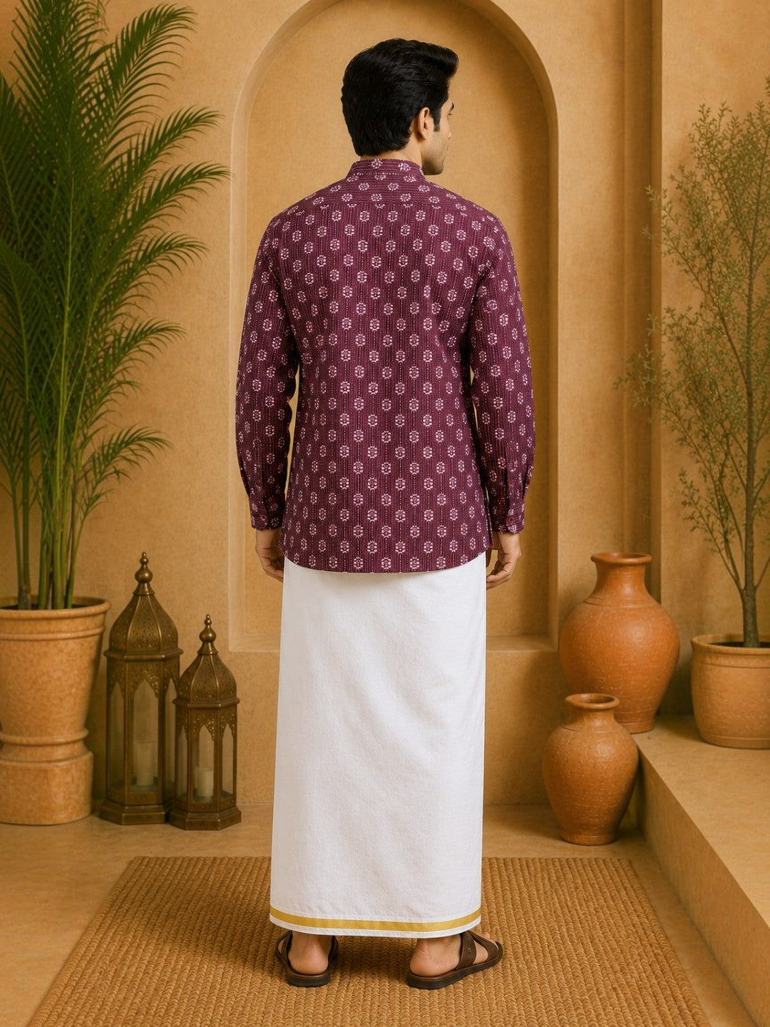 Tattva Men Floral Printed Woven Thread Super Short Kurta