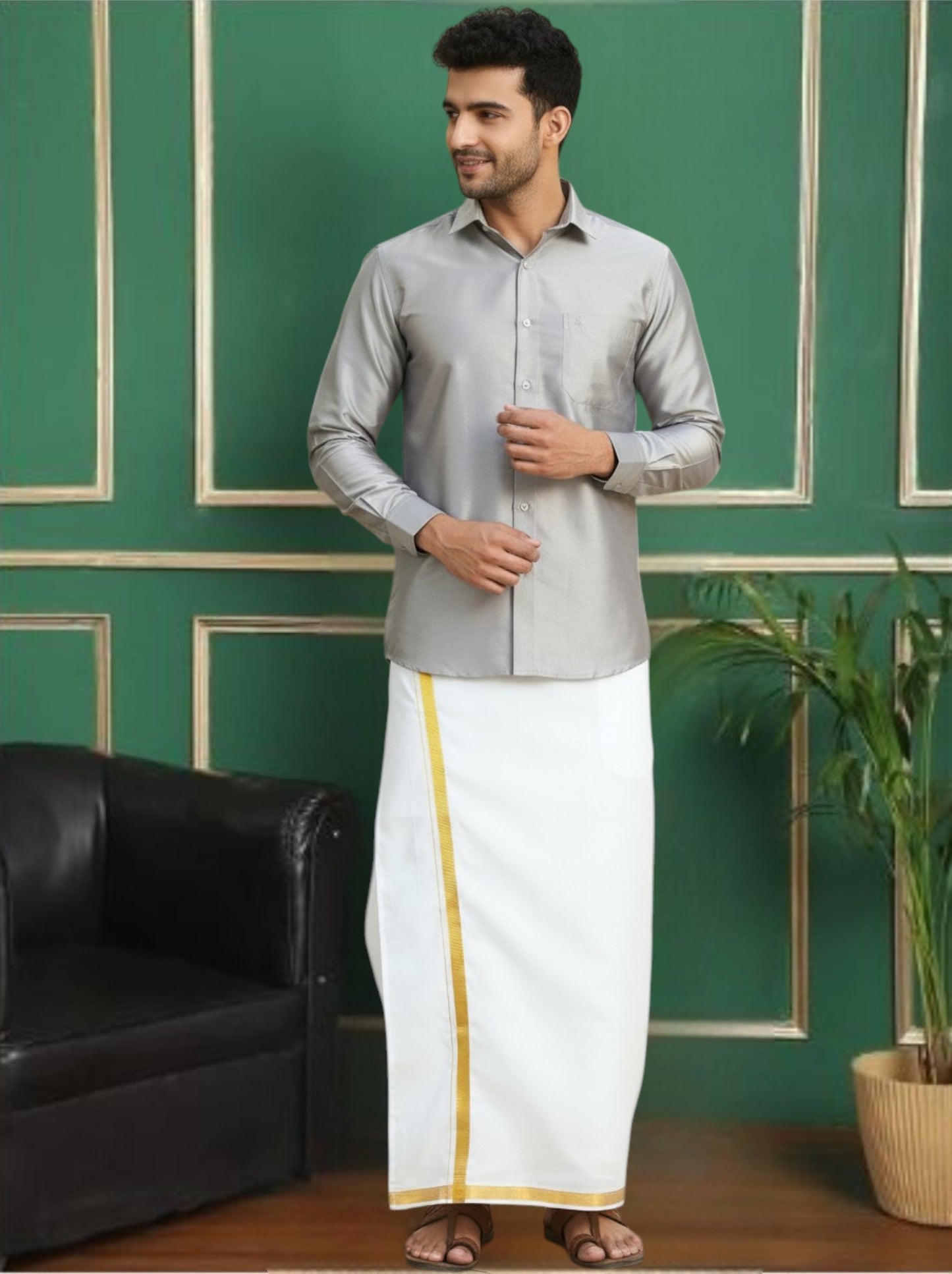 Tattva Mens Silver Colour Solid Shirt