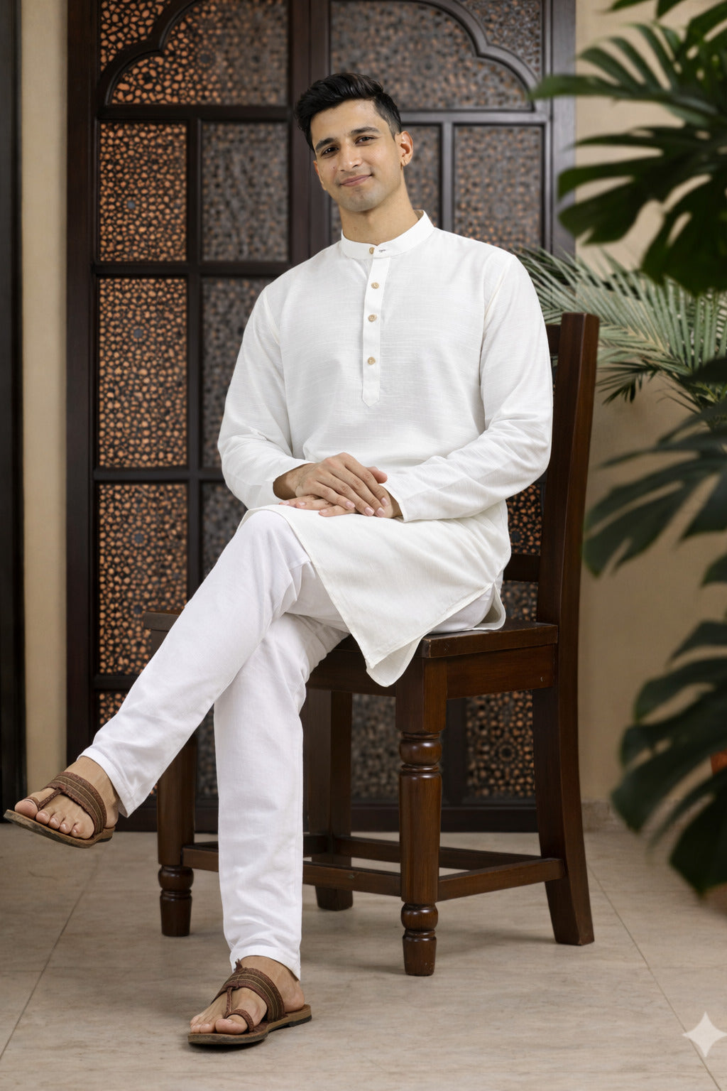 Tattva Men Solid Pure Cotton Short Kurta with Mandarin Collar