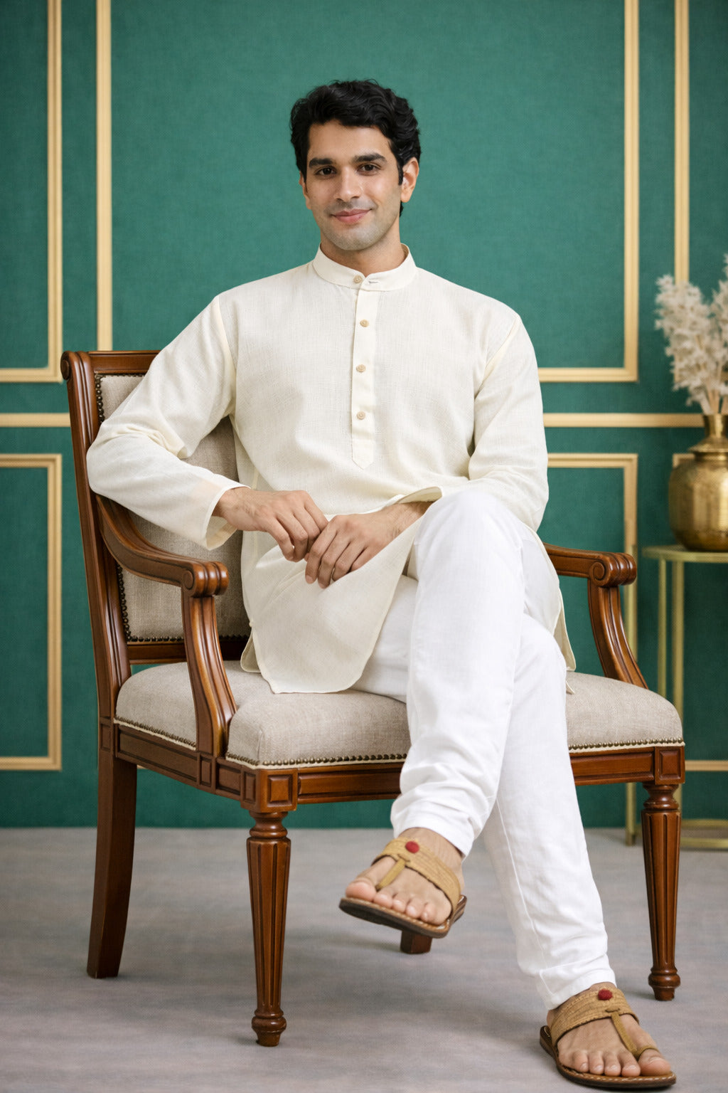 Tattva Men Premium Cotton Solid Straight Kurta