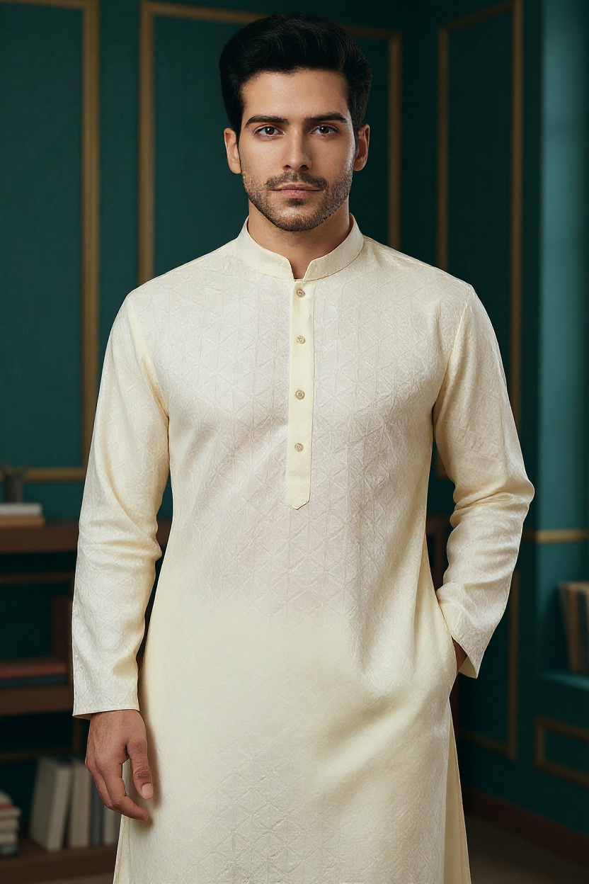 Tattva Men Floral Embossed Kurta Pyjama