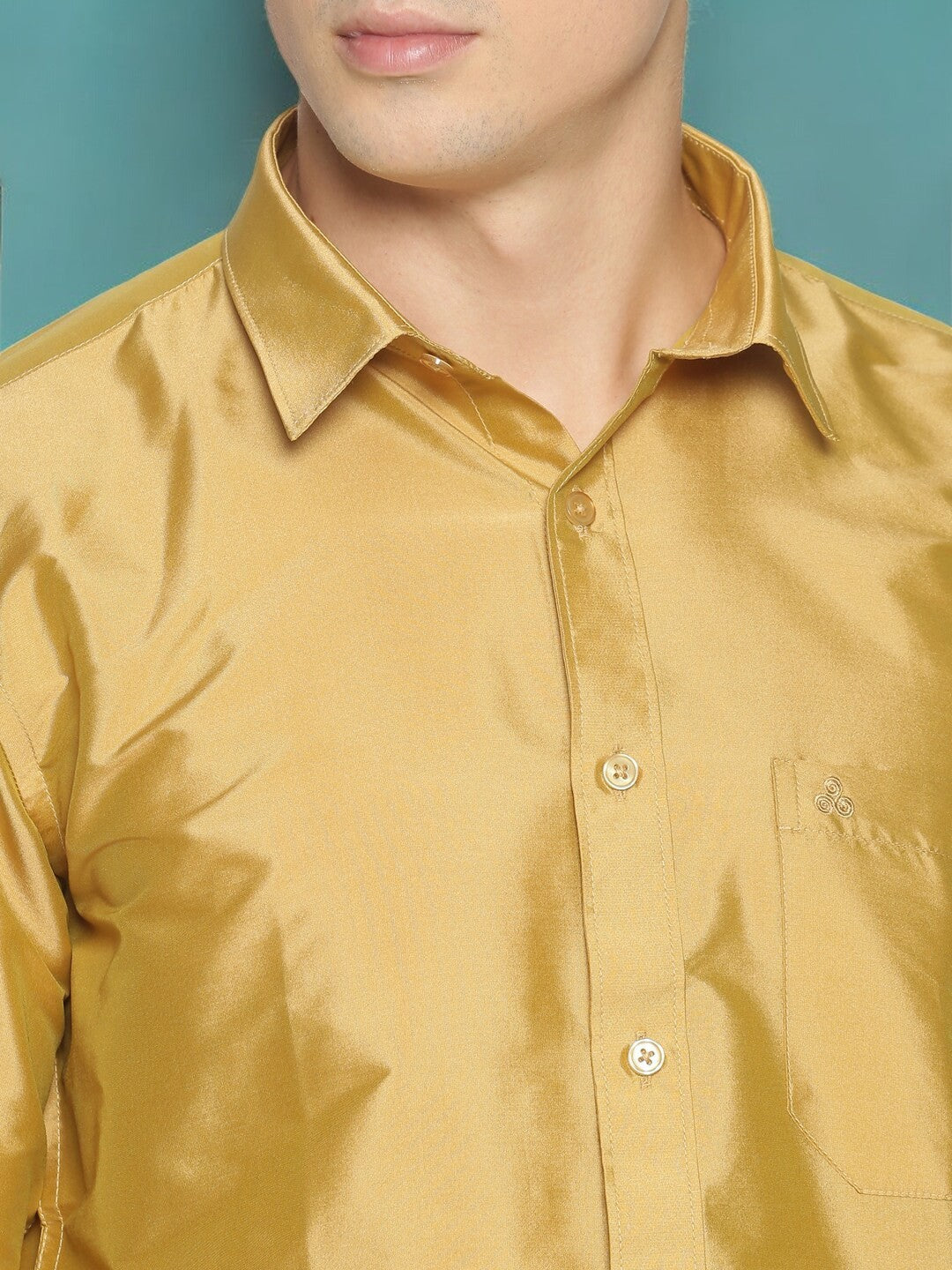 Gold-Toned Polyester Slim Fit Shirt