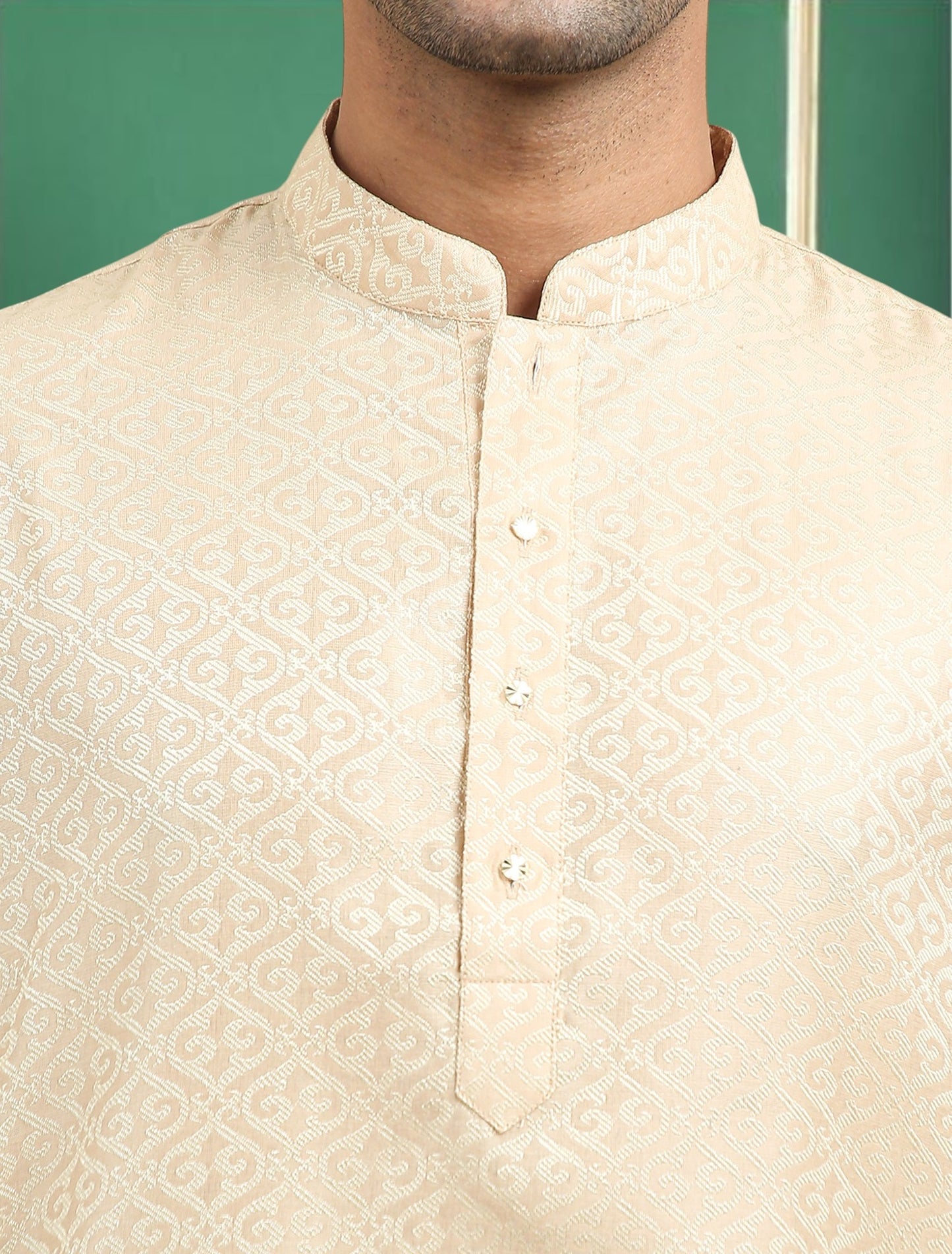 Tattva Gold Toned jaquard Polyster Short Kurta