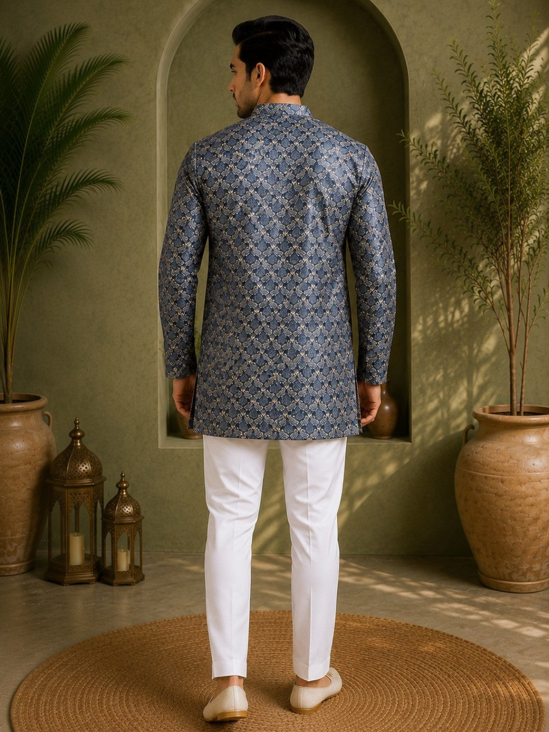 Tattva Men Mandarin Collar Abstract Printed Straight Kurta