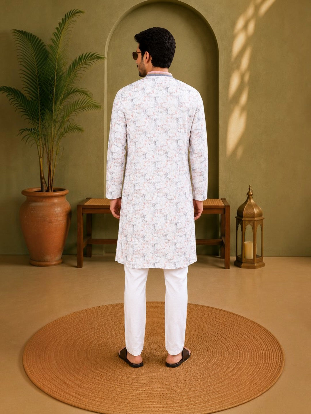 Tattva Men's Embroidered Thread Work Sequined Kurta