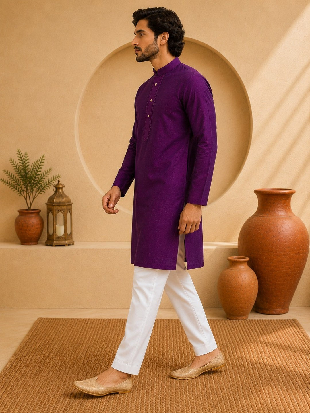 Tattva Men Embroidered Solid Short Kurta