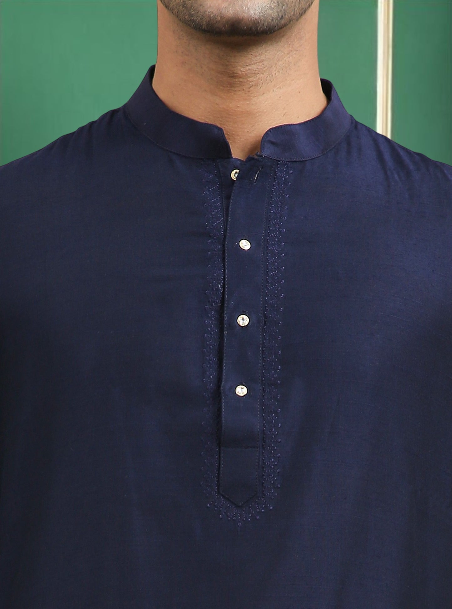 Tattva Navy Blue Toned Embroidered Cotton Short Kurta