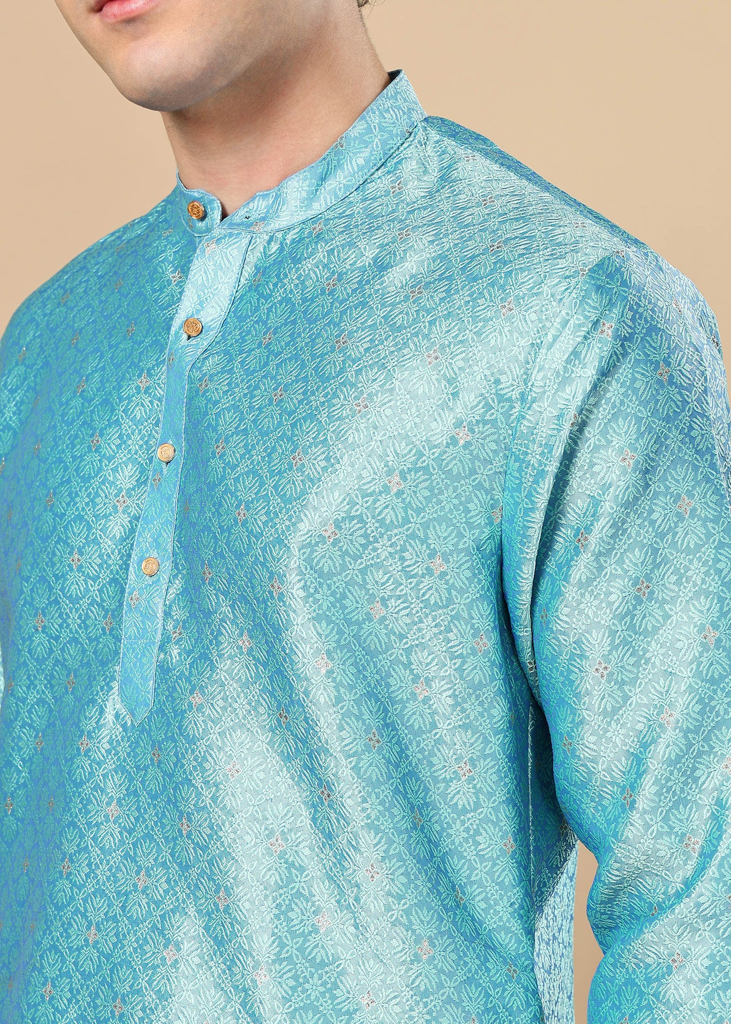 Tattva Turquoise Toned Woven Design Short Kurta