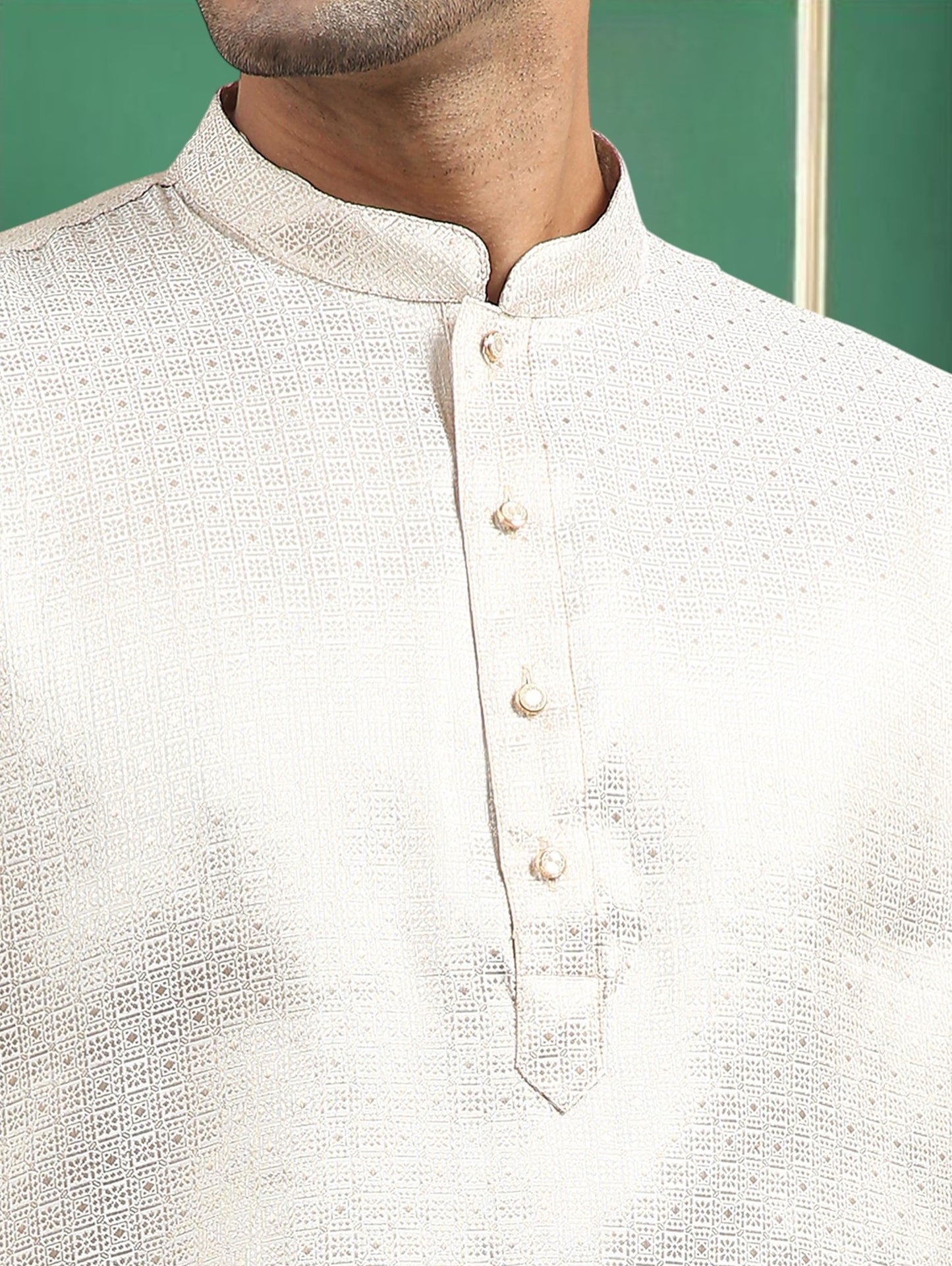 Tattva Cream Toned brocade Polyster Short Kurta