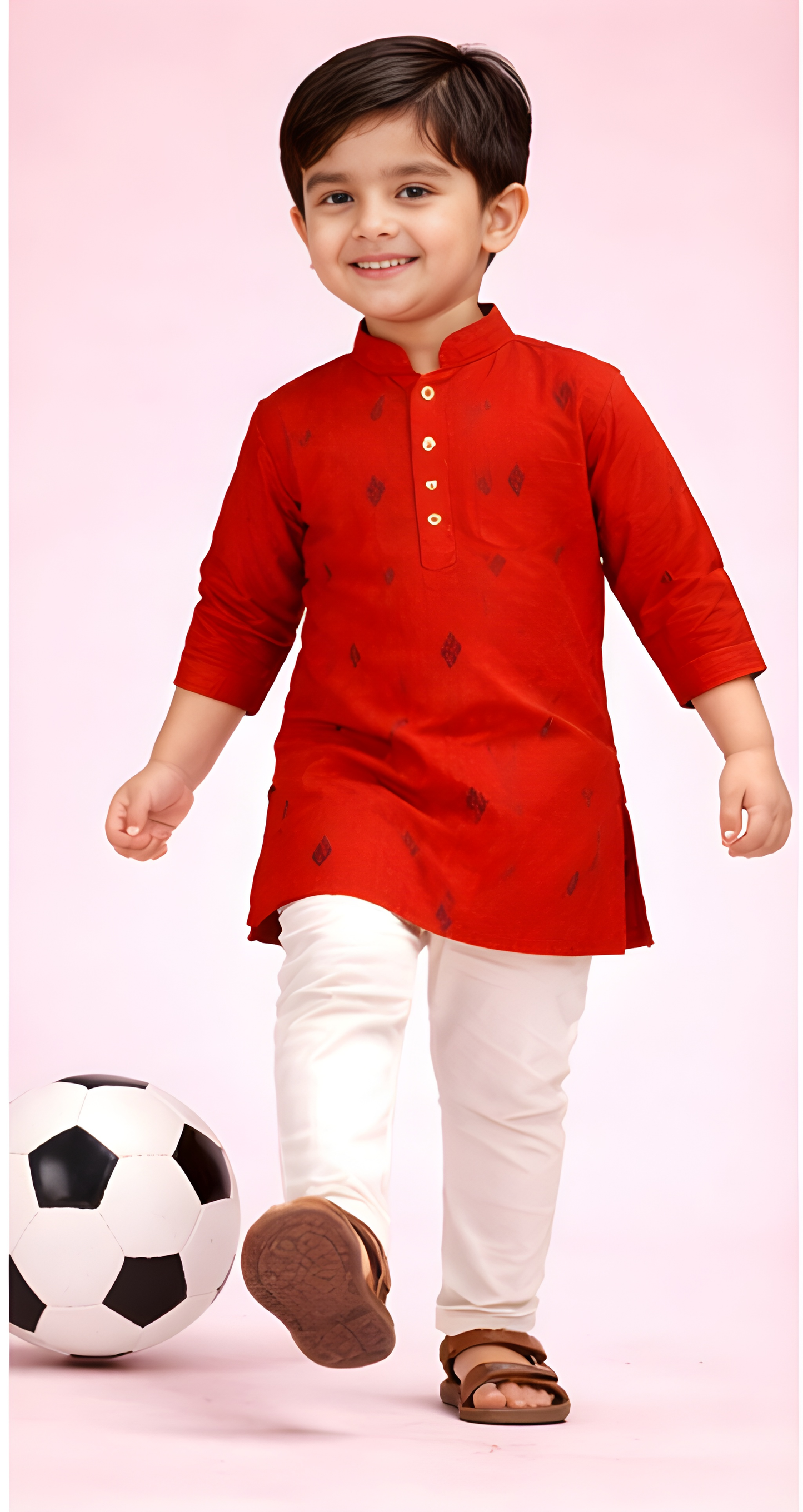 TATTVA Boys Ethnic Kurta with Ikat Woven Motif & Mandarin Collar