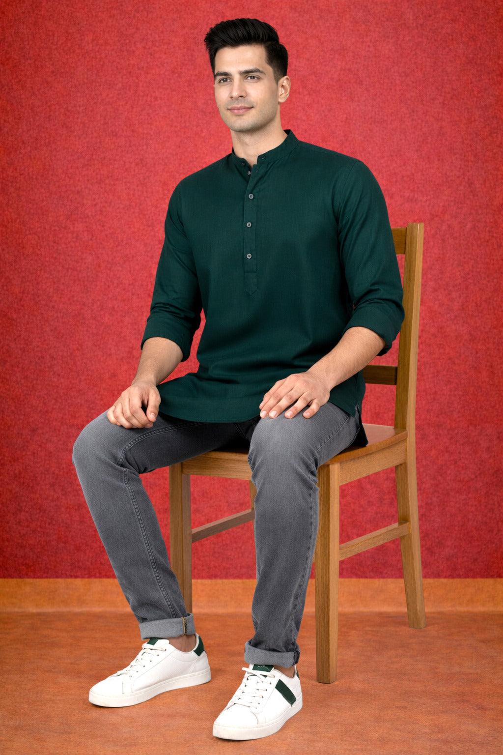 Tattva Men Premium Cotton Printed Straight Kurta