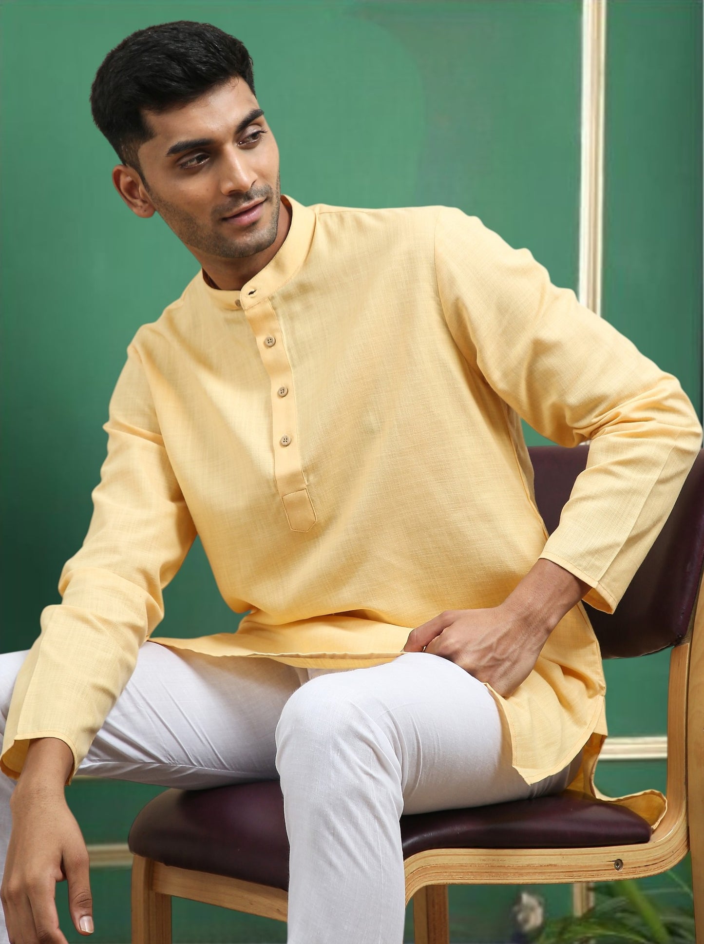 Tattva Beige Toned Solid Cotton Short Kurta