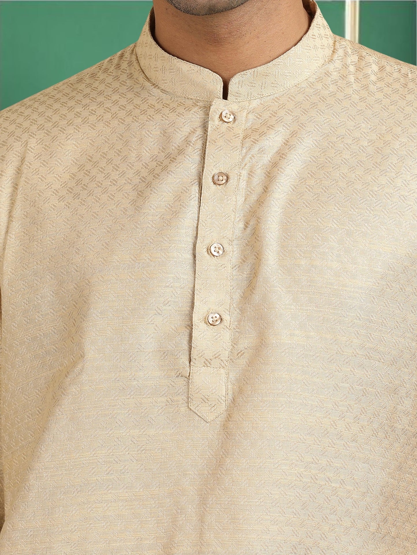 Tattva Beige Toned Jacquard Short Kurta