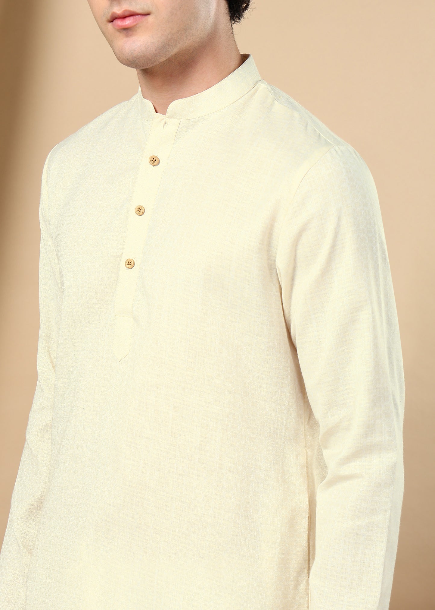 Tattva Beige Toned Woven Design Short Kurta