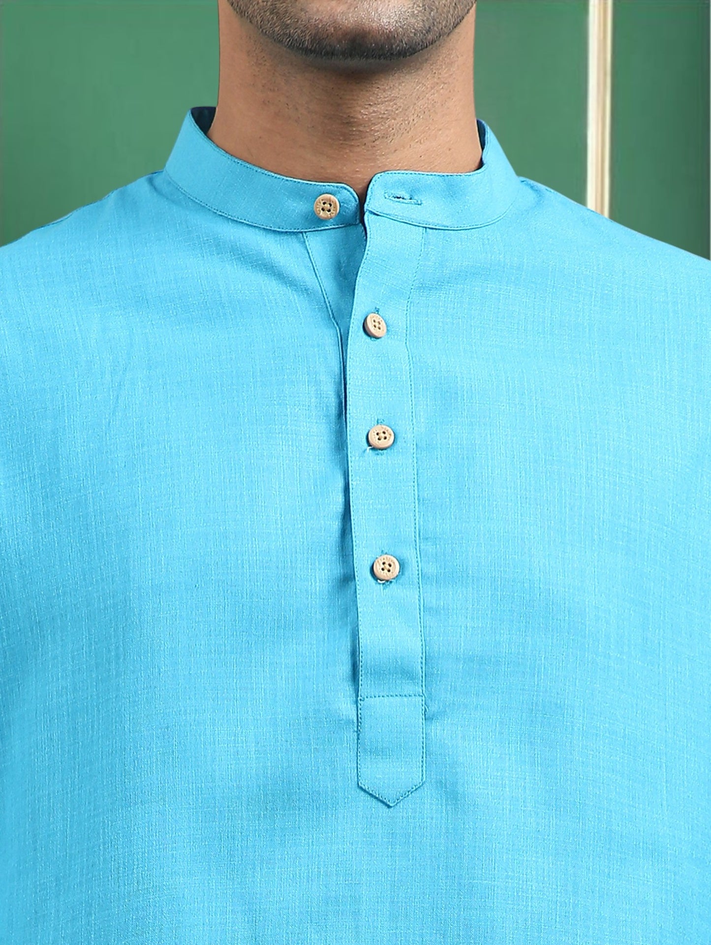 Tattva Turquoise Toned Solid Cotton Short Kurta