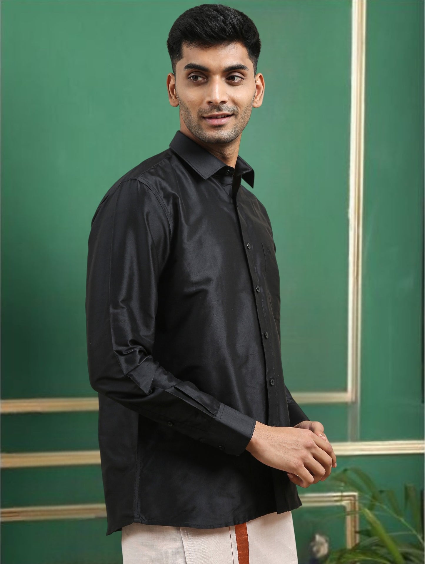 Tattva Men Black Toned Pure Silk Shirt