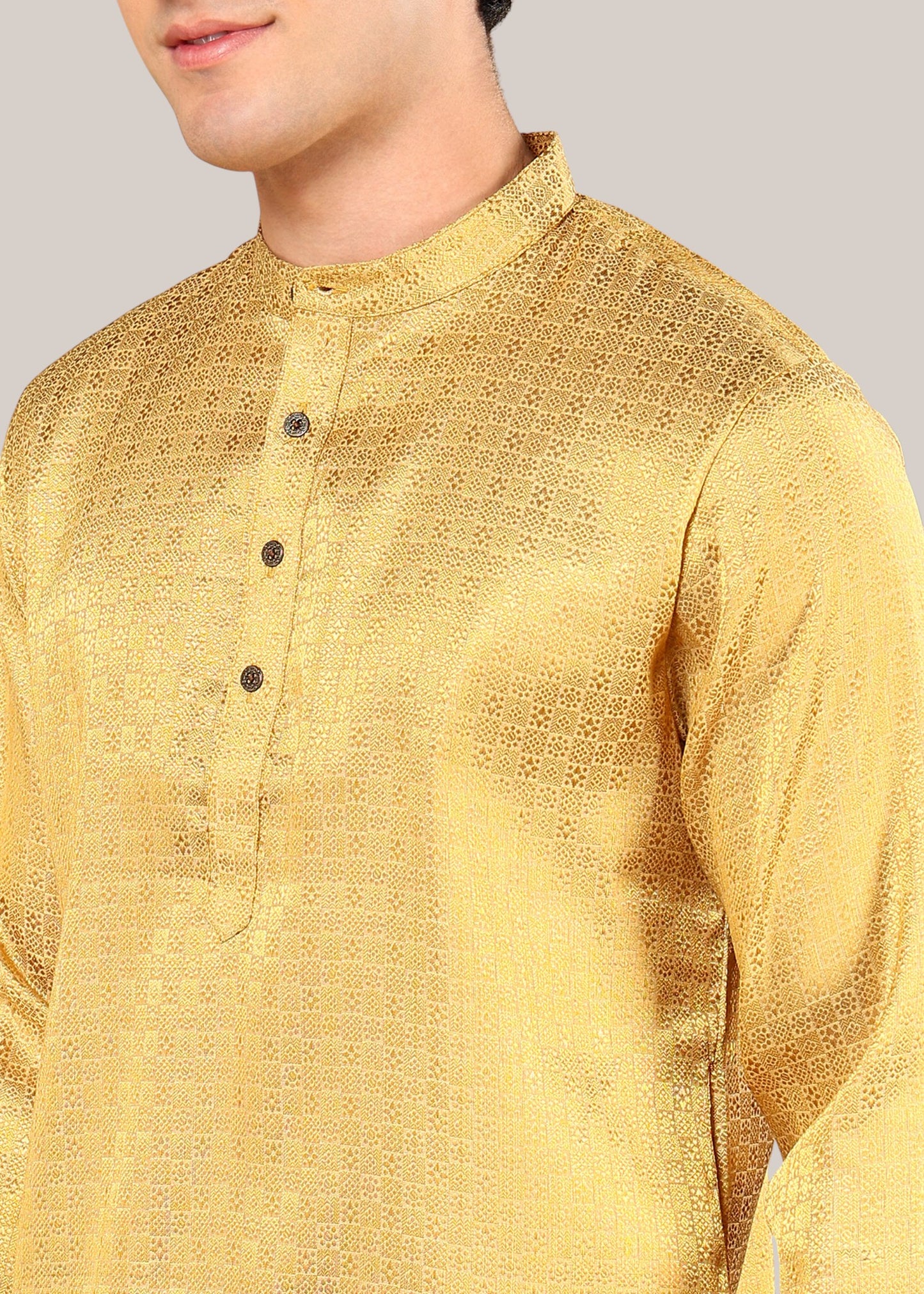 Tattva Men Woven Design Band Collar Straight Kurta