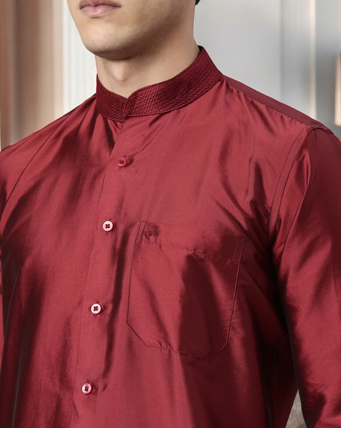 Maroon Color Art Silk Slim Fit Solid Party Shirt