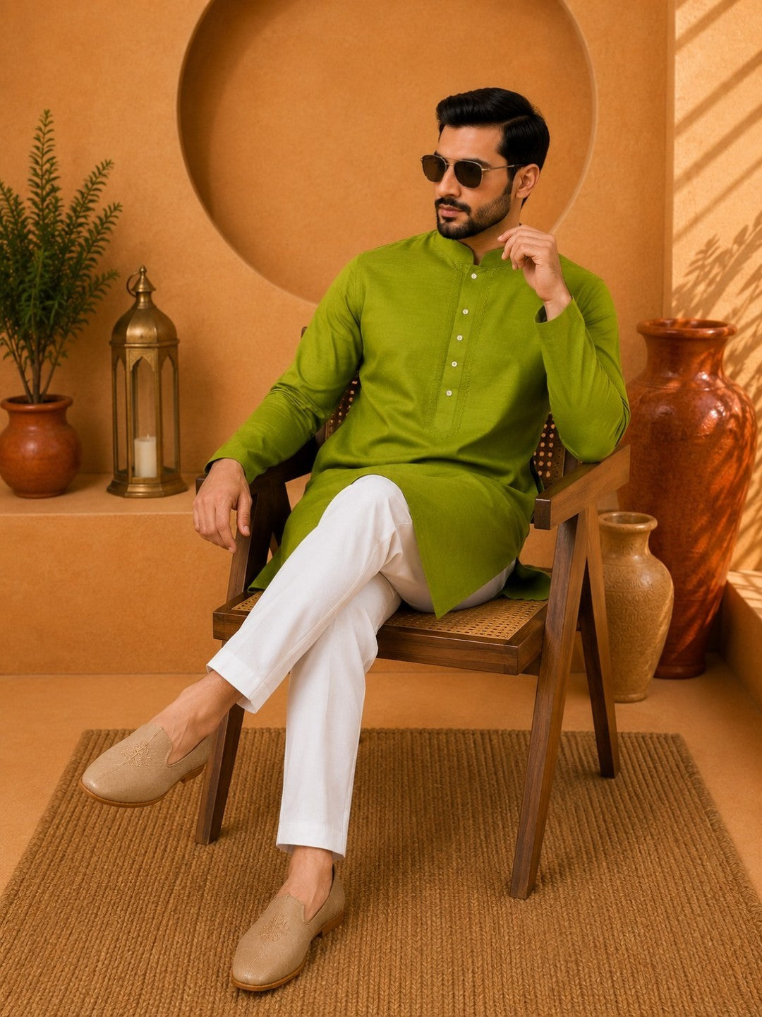 Tattva Solid Embroidered Mandarin Collar Short Kurta