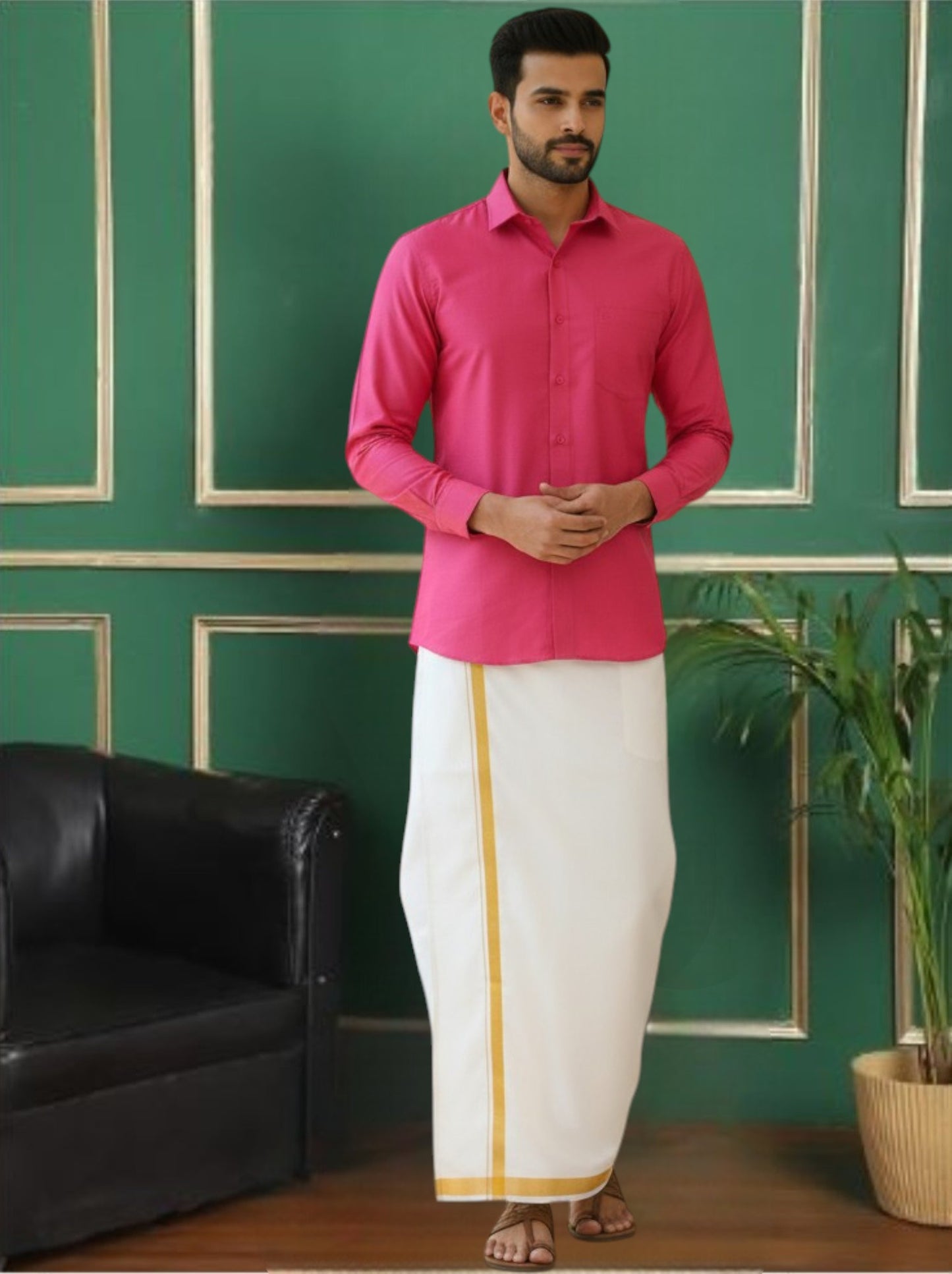 Pink Polyester Slim Fit Solid Party Shirt