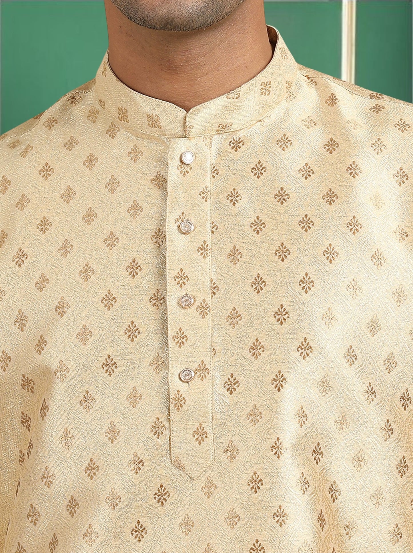 Tattva Beige Toned Jacquard Short Kurta