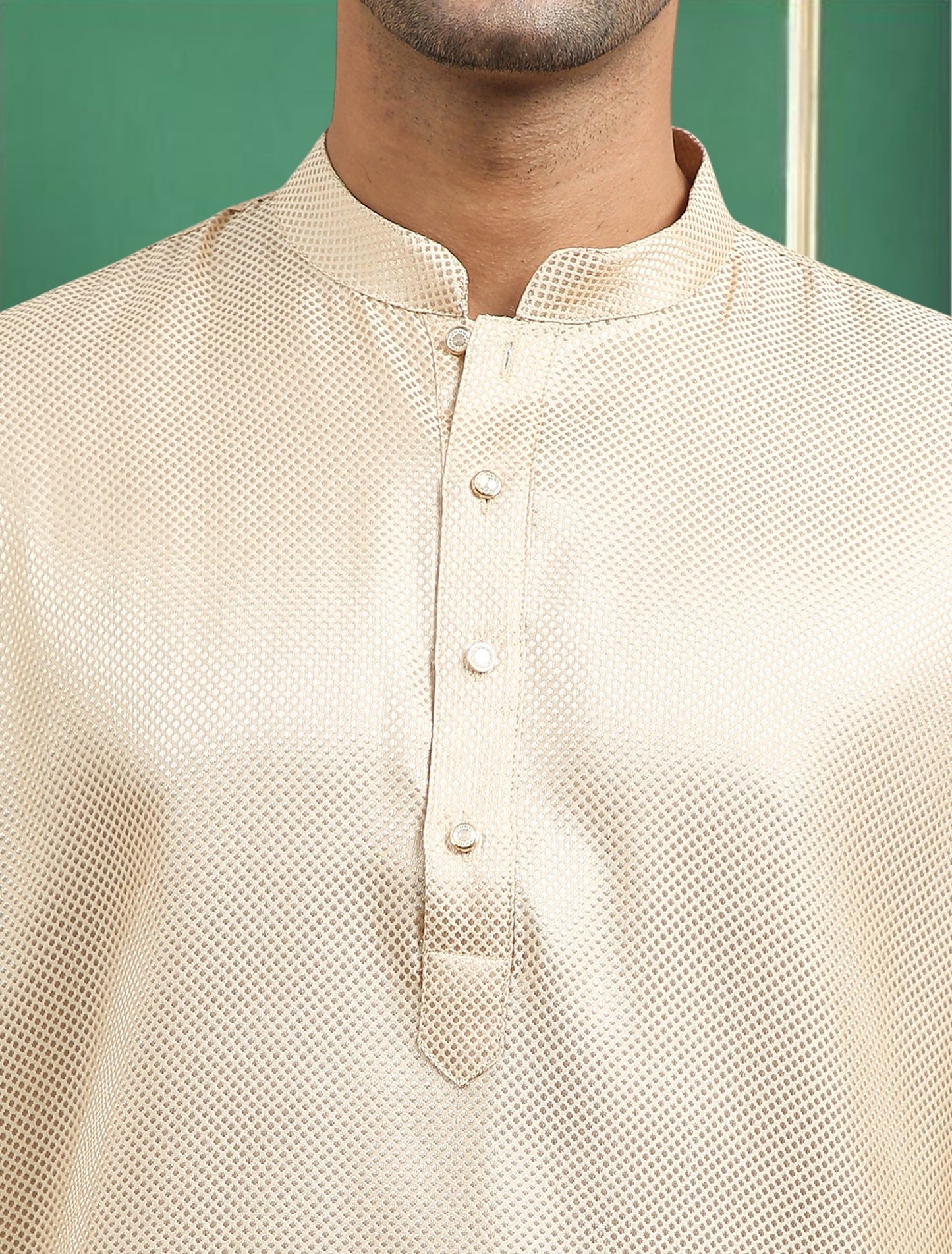 Tattva Beige Toned brocade Polyster Short Kurta