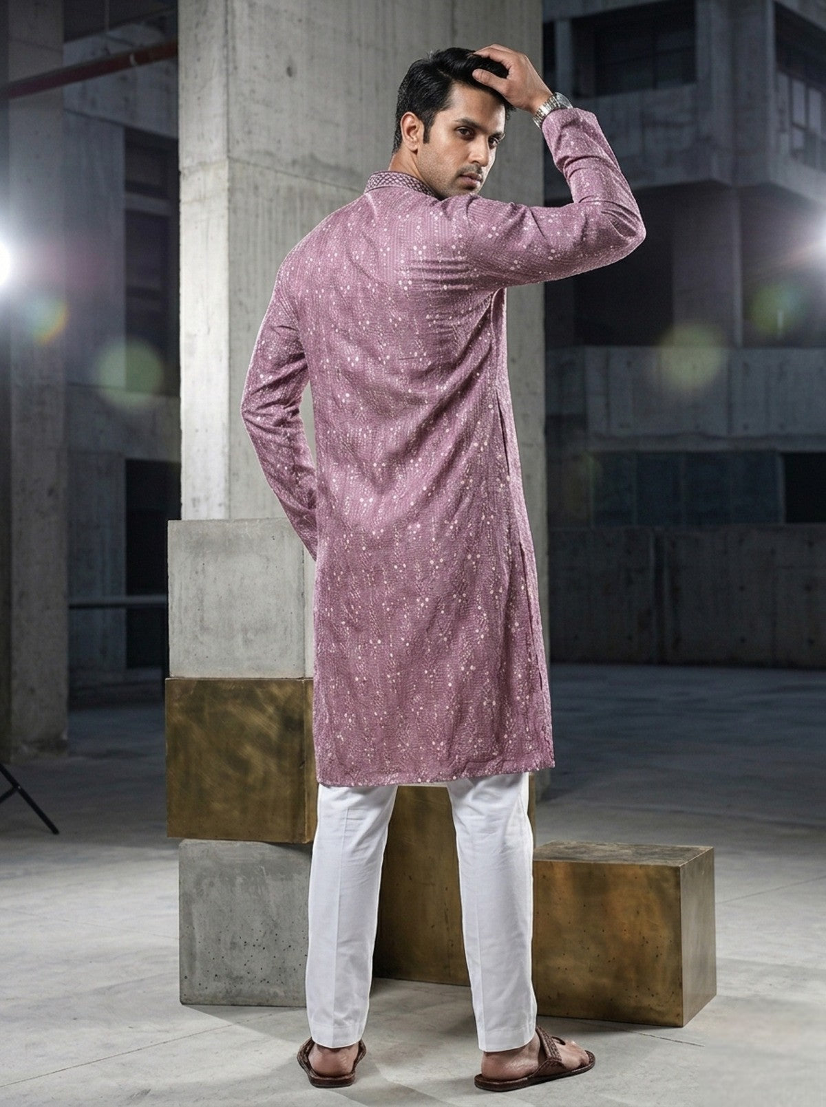 Tattva Woven Diamond Motif Mauve Festive Kurta Set