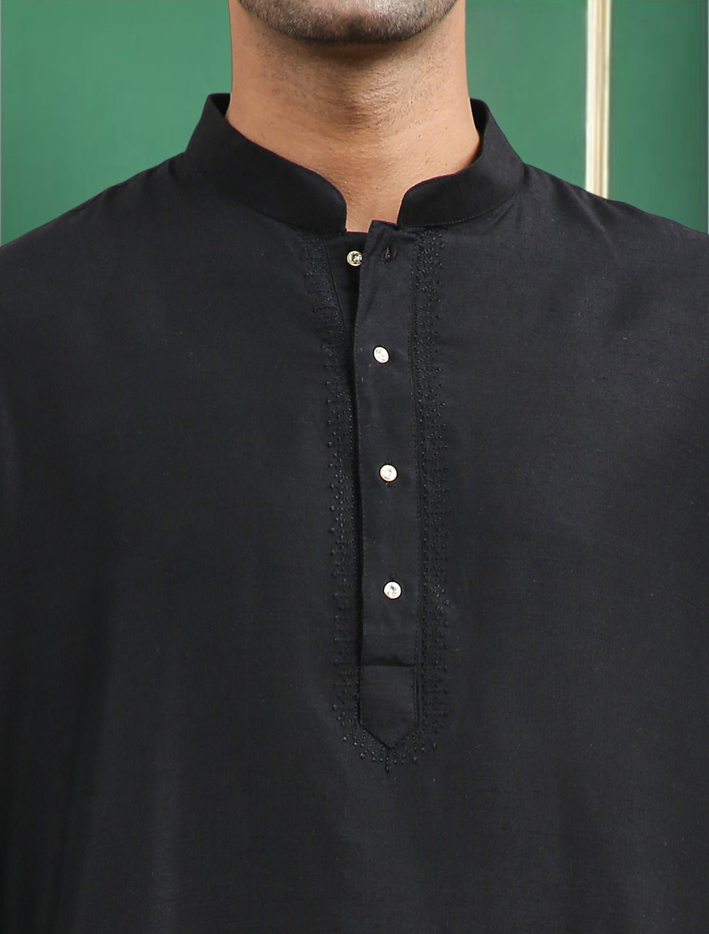 Tattva Black Toned Embroidered Cotton Short Kurta