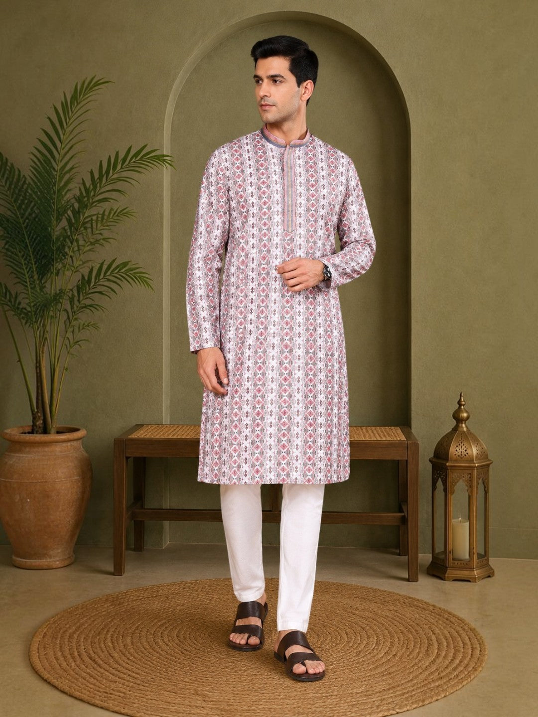 Tattva Men's Embroidered Thread Work Sequined Kurta