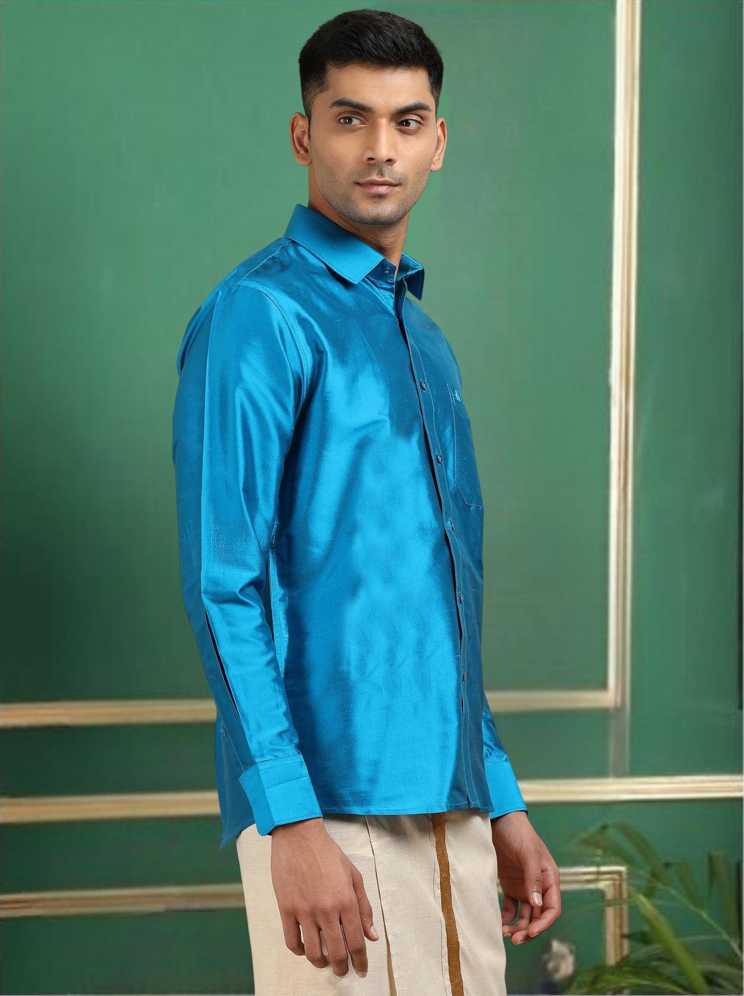 Tattva Men Blue Toned Pure Silk Shirt