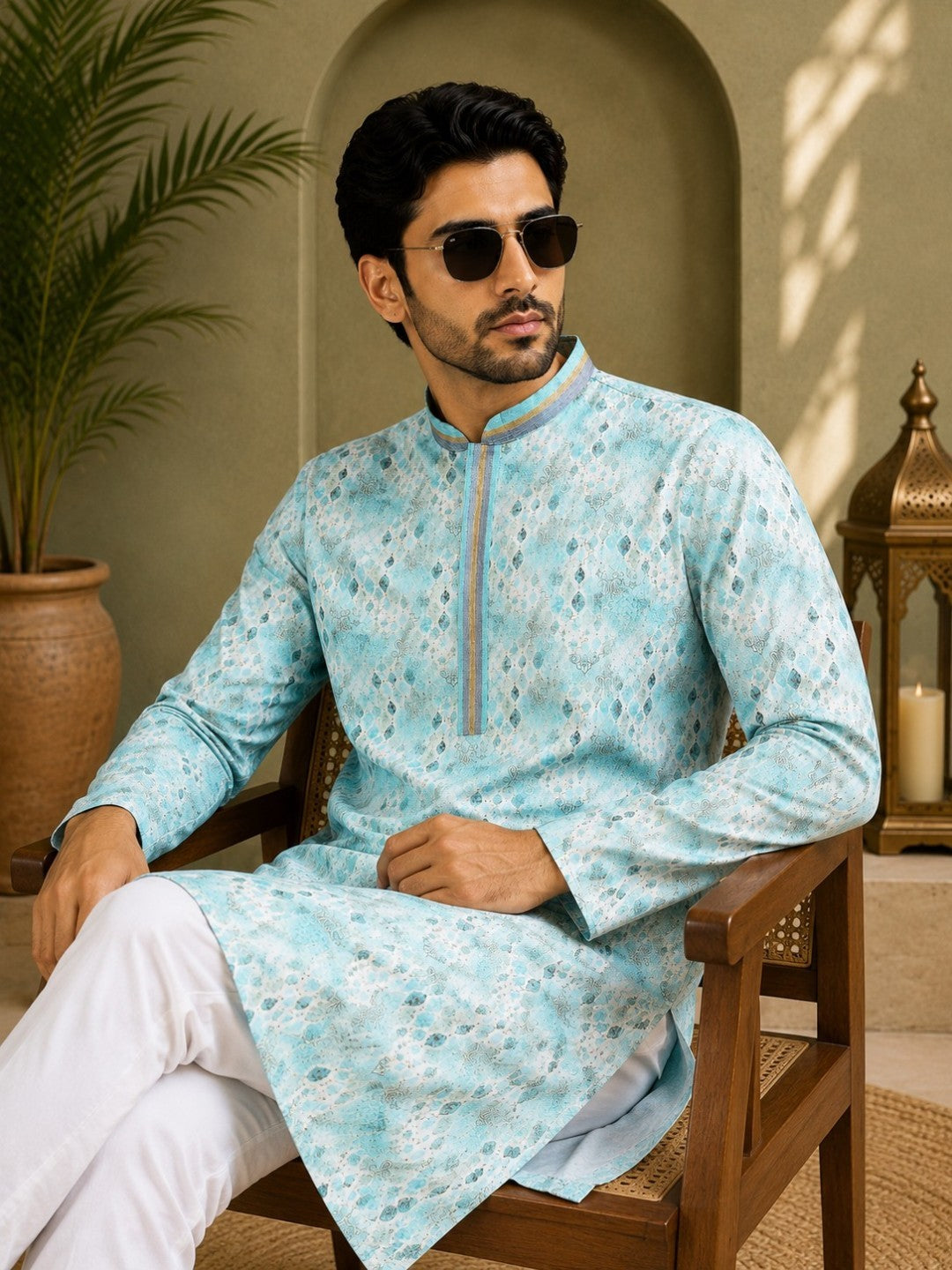 Tattva Men's Embroidered Thread Work Sequinned Kurta