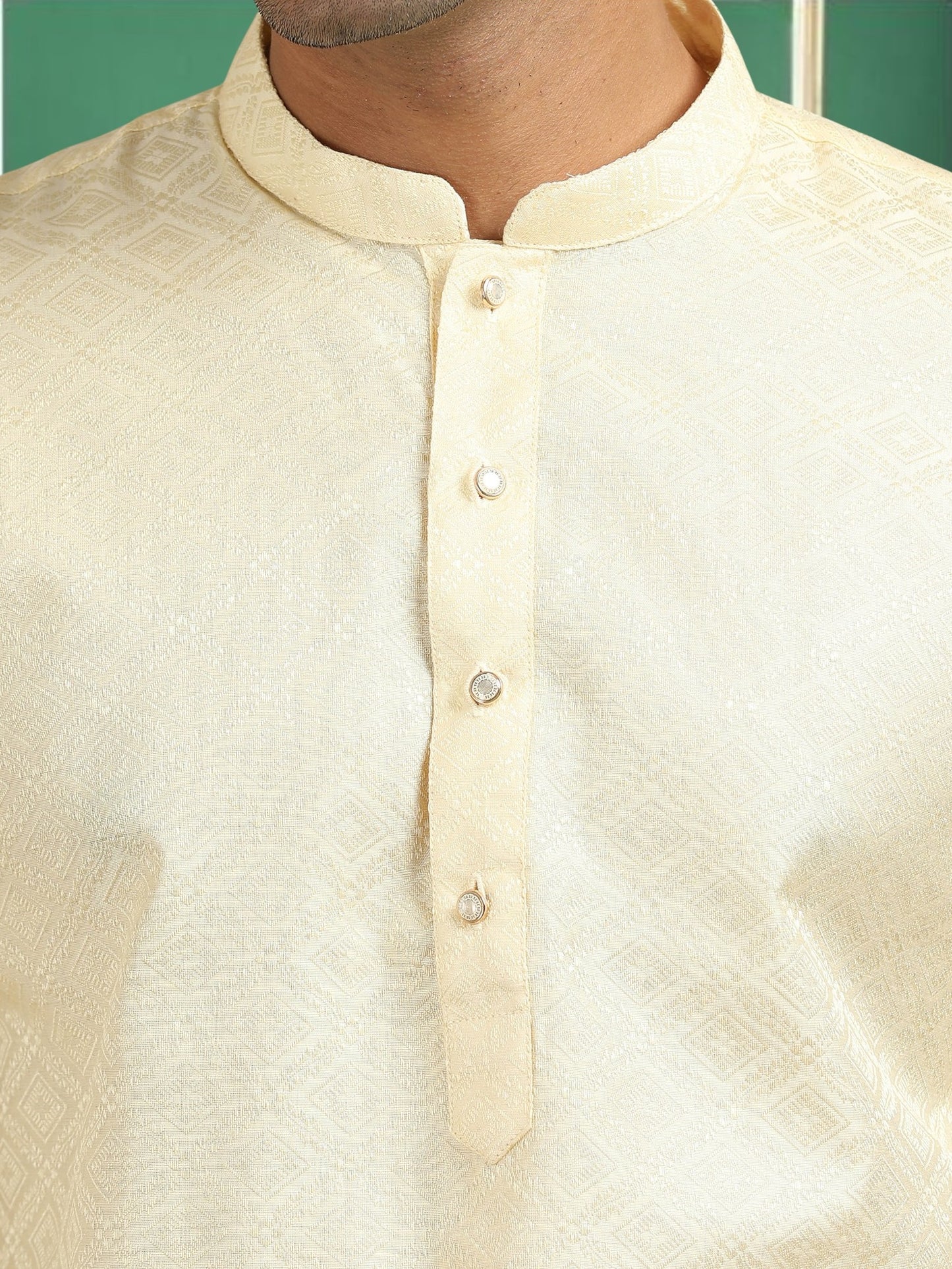 Tattva Beige Toned Jacquard Short Kurta