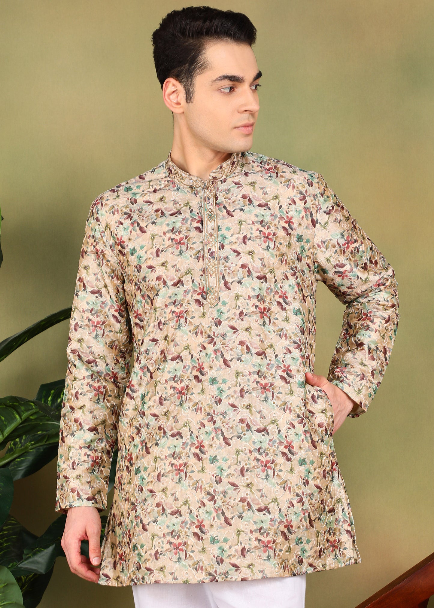 Tattva Men Tan colored Short Kurta